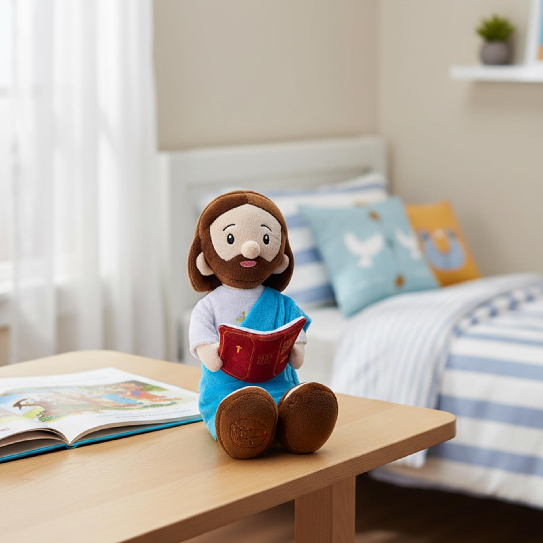 Muñeco de Peluche de Jesús, Peluche Suave de Jesús de 12 Pulgadas con Cruz y Detalle de la Biblia, Lindo muñeco de para decoración del hogar, Juguete religioso para niños y Adultos