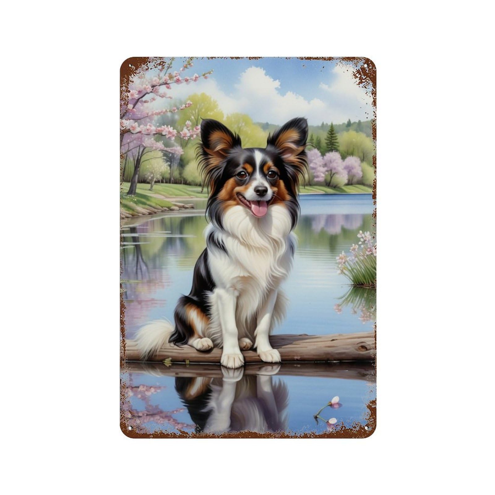 Garage Style Charming Dog by The Lake Distressed Metal Wall Sign 11.8"x7.9", Shabby Chic Decor for Bar And Workshop