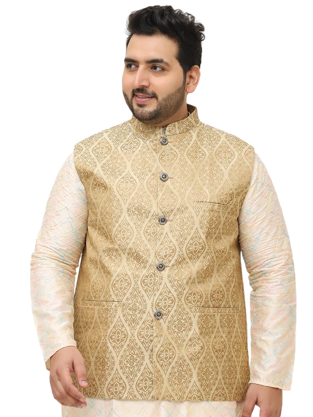 Plus (Since 1958) Men's Jacquard Silk Self Design ONLY Nehrujacket