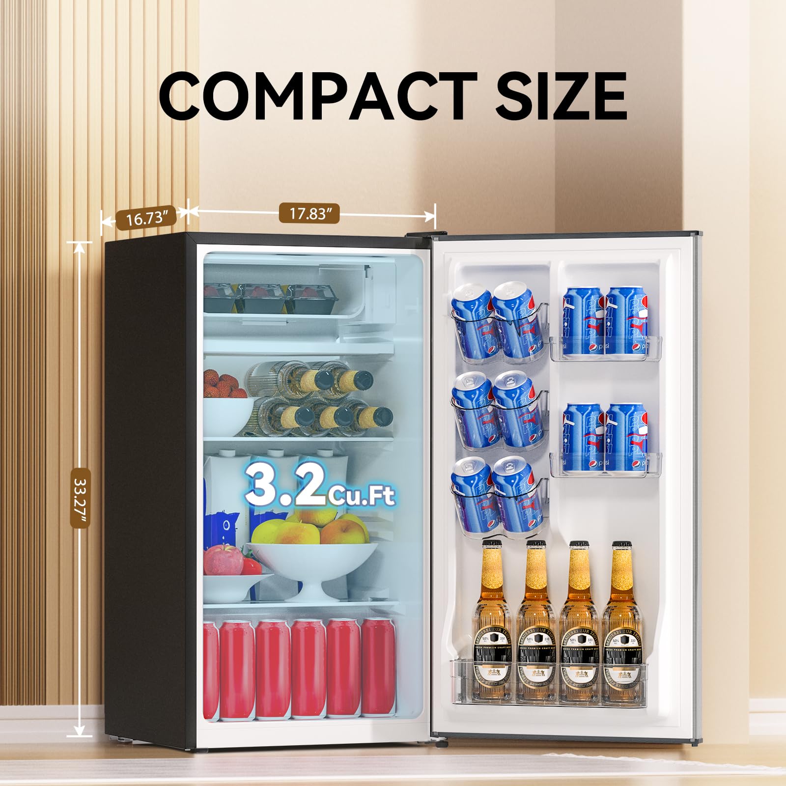 Frestec 3.2 Cu. Ft. Mini Fridge With Freezer Small Refrigerator, Mini Fridge For Bedroom, Dorm, Single Door, Energy Saving, Low Noise,Adjustable Thermostat,Mini Fridge For Office (Grey) on Fridge.com - View 2
