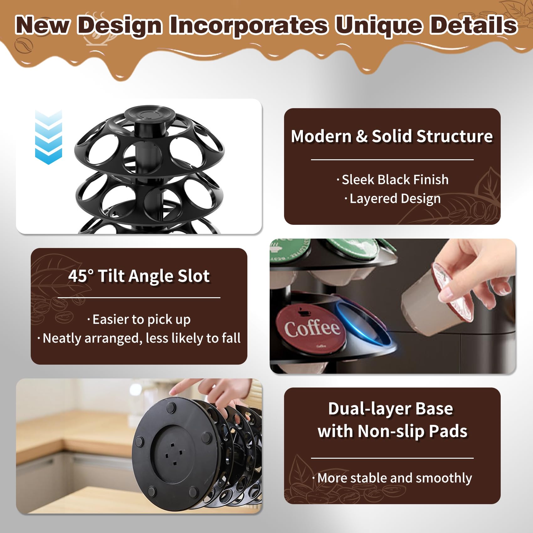 Soporte de carrusel de cápsulas de café para Dolce Gusto, organizador de almacenamiento de cápsulas de café con capacidad para 40 cápsulas, carrusel giratorio de 360 grados, nuevo diseño