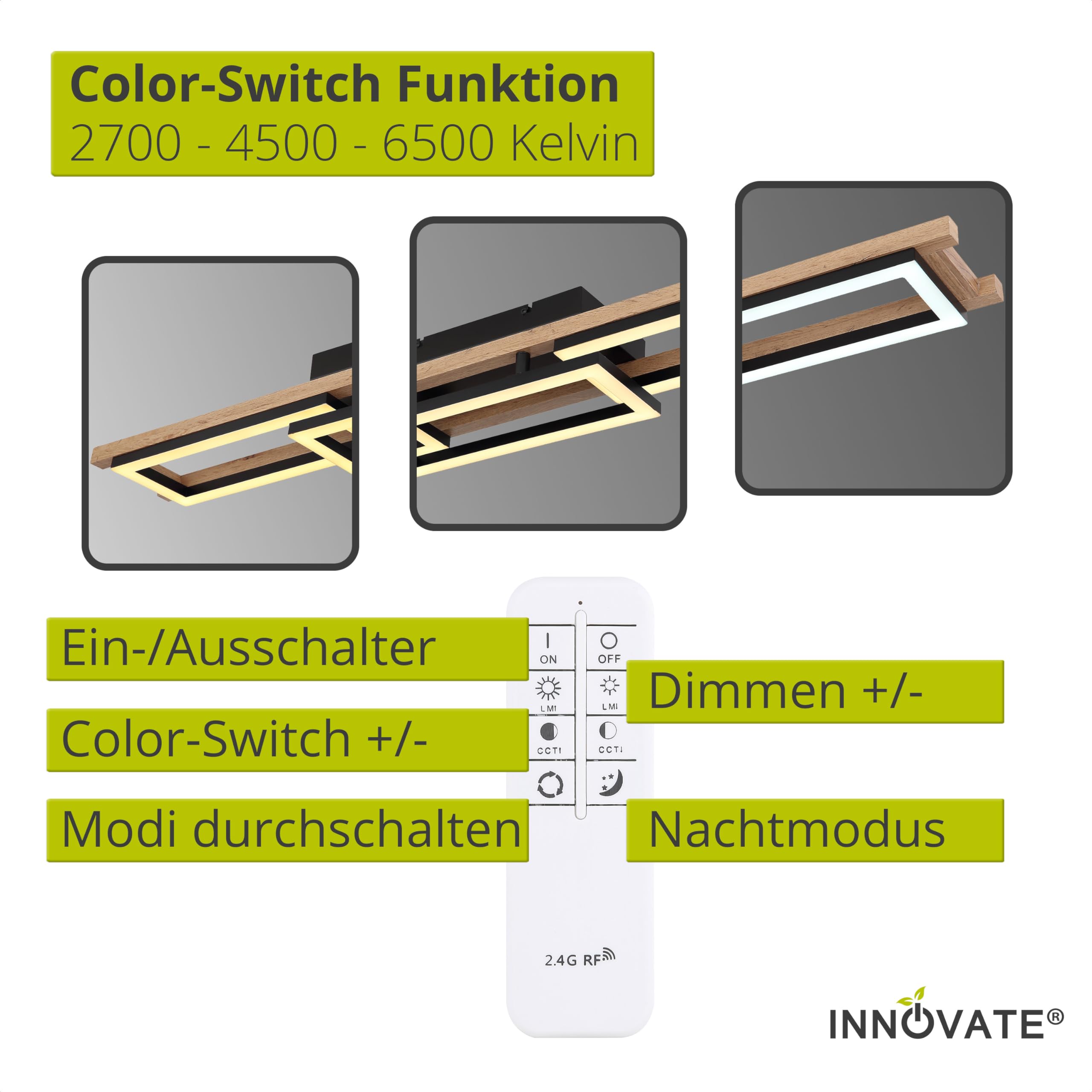 Lámpara Dimmable Lámpara Techo LED Lanira Madera Roble - Moderna Y Regulable Con Mando Lámpara Madera Roble Lindby