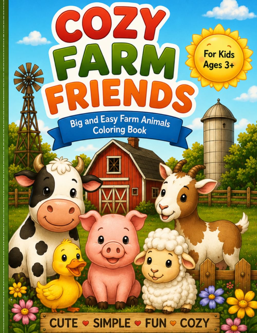 Cozy Farm Friends: Big and Easy Farm Animals Coloring Book