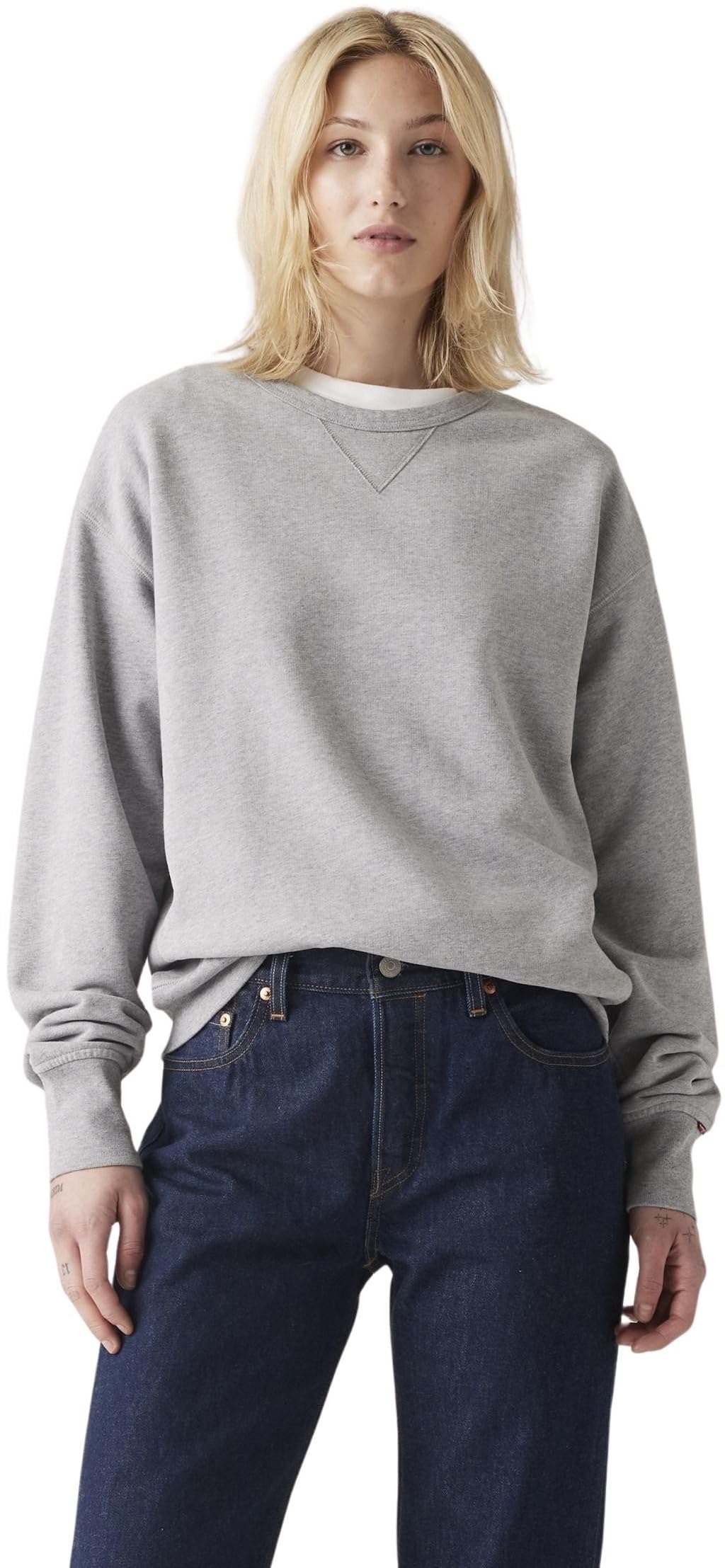 Levi's Women's Starstruck Heather Grey - Grey Sweatshirt Heritage Crew Neck In Cotton, Standard Fit, Grey (Starstruck Heather G), S