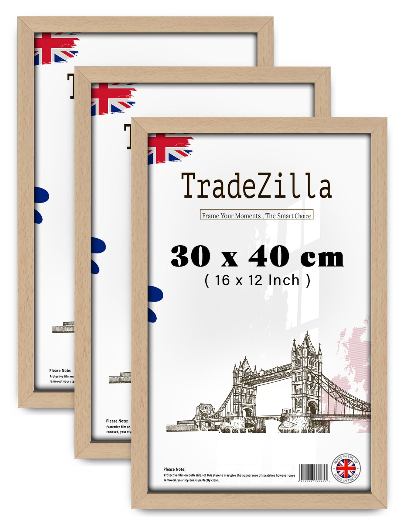 TradeZilla pack of 3 Stunning 0' 12" x 1' 4" Beech Posters Frame - (30 x 40 CM) Horizontal/Vertical Wall Hanging for Posters & Artwork 12 x 16 Inch [ Beech ] — image 1