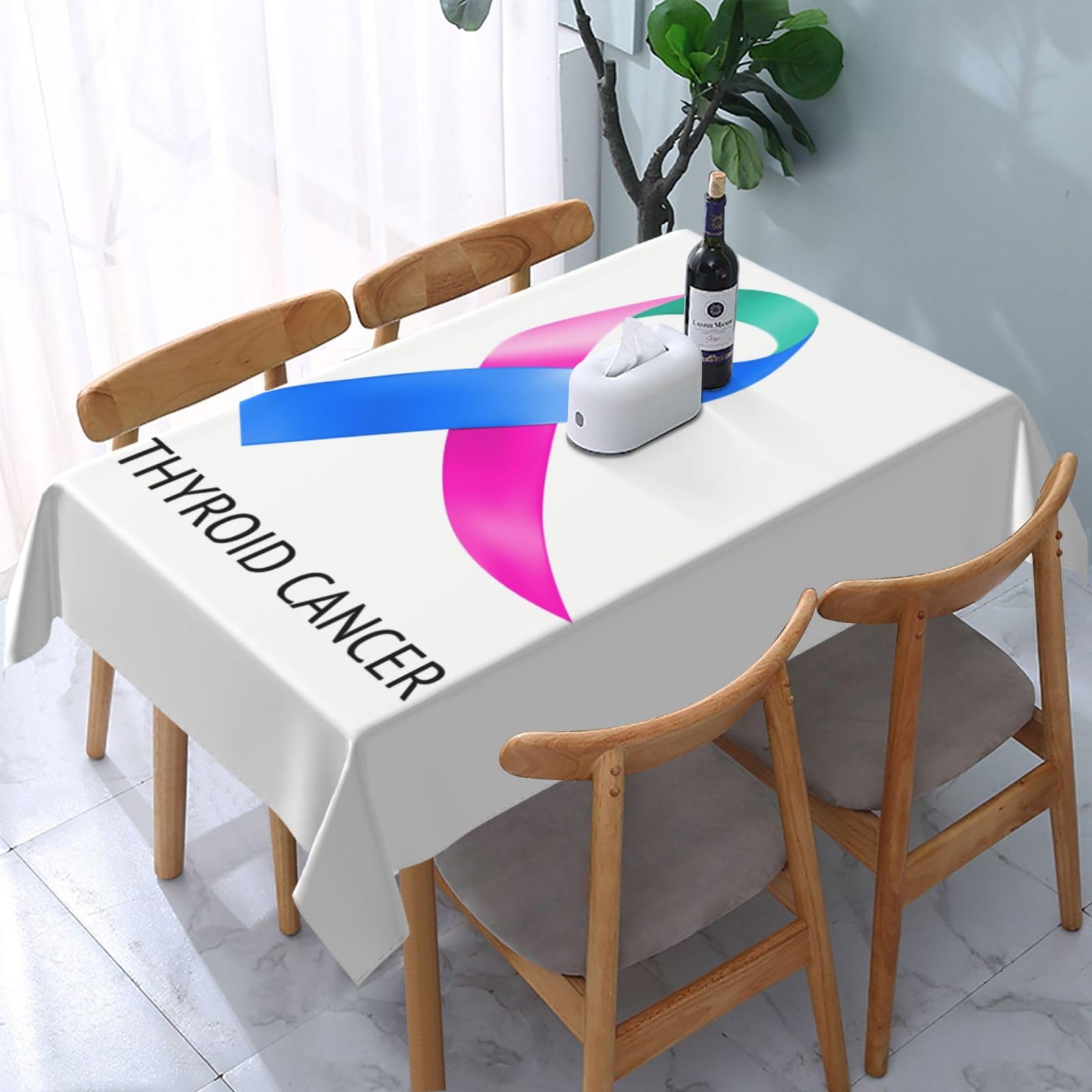 JunHeArt Thyroid Cancer Awareness Month Tablecloth Rectangle Table Cover Washable Table Cloths Decor For Kitchen 54" X 72"