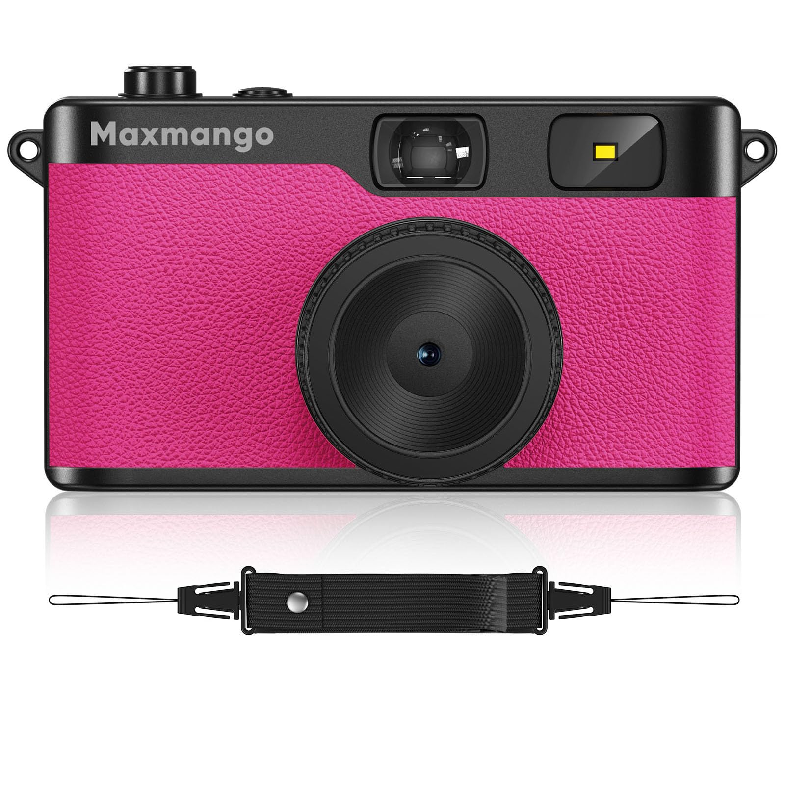 Maxmango D53 Camara Vintage Digital sin Pantalla, Cámara Retro 12 MP para Capturar Momentos Reales, Filtros DIY Descargables, Transferencia USB-C, Tarjeta SD de 8 GB Incluida (Rosa)
