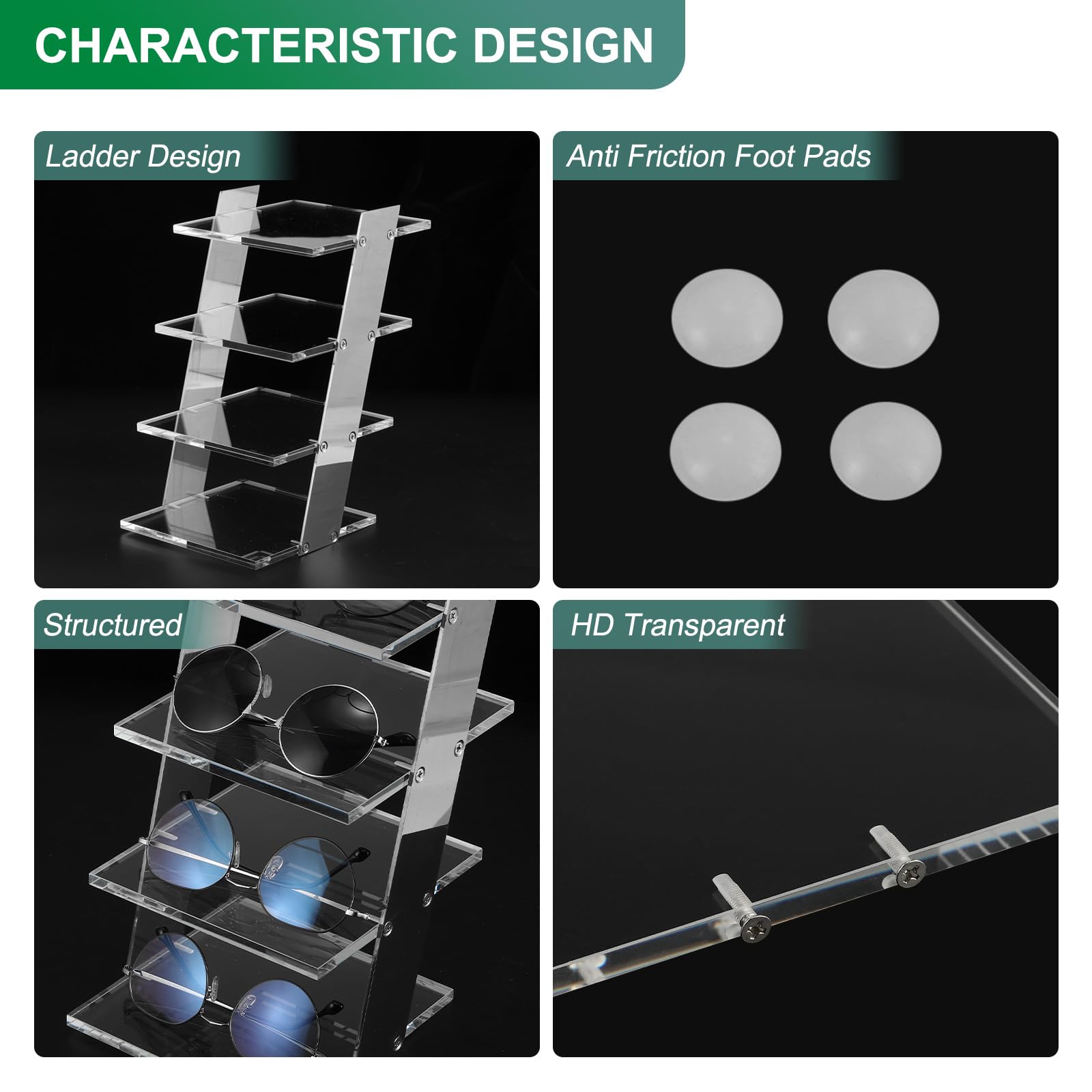 Espositore Per Occhiali 5 Strati Occhiali Da Sole Display Rack Shelf Show Eyeglasses Mostra Supporto For 5 Paia Di Occhiali Espositore Per Occhiali Da Sole ( Color : Black White - Foto 13