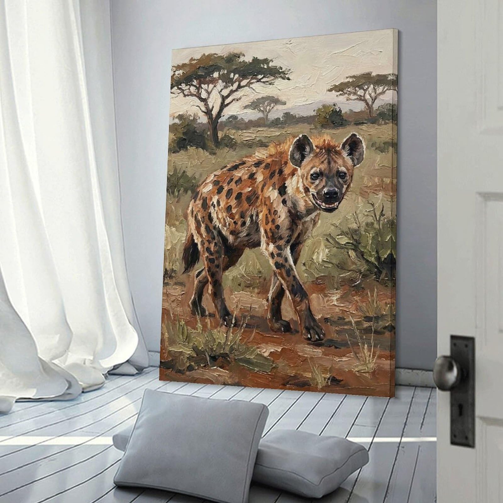 Junmoney Hyena in The African Savannah Hanging Wall Art, 08x12inch(20x30cm), for New Homes, Bedrooms Or Workspaces, Thoughtful Wall Decor for Art Lovers