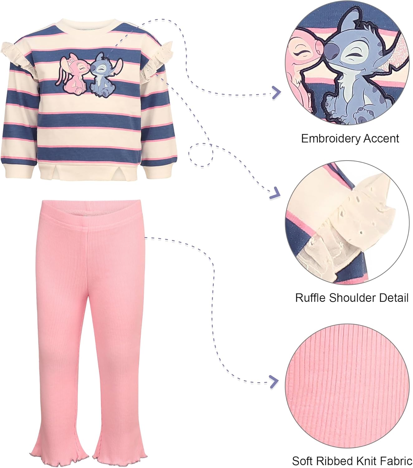 Magic Threadz Disney Clothes Baby Girls Pant Set – Minnie Mouse, Stitch & Toy Story Ruffle Top with Pants Outfit (12M–24M) - Image 6