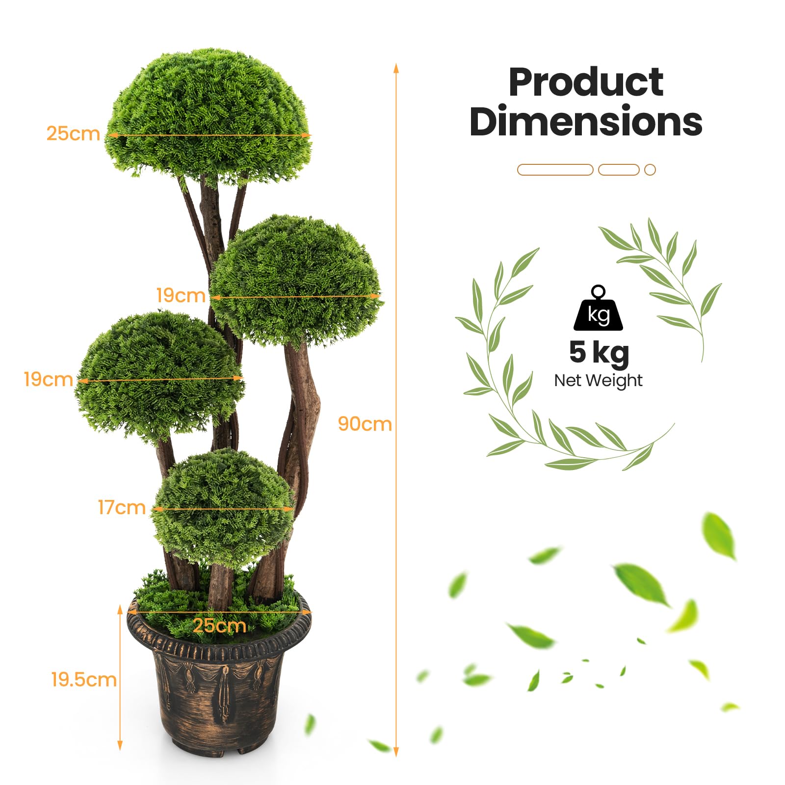 Albero Artificiale A Sfera Di Cipresso, 45 Cm, Con Picchetto, Per Esterni, Bosso Finto, Resistente UV - 4