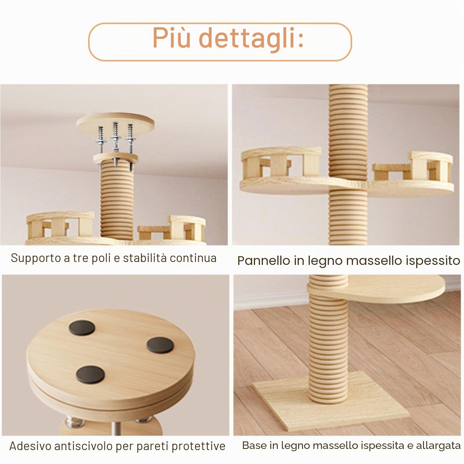 Torre Tiragraffi per Gatti, Altezza Regolabile 300 cm, Albero Stabile per Interni, Torre da Gioco per Gatti di Grandi Dimensioni, Rilassante Beige