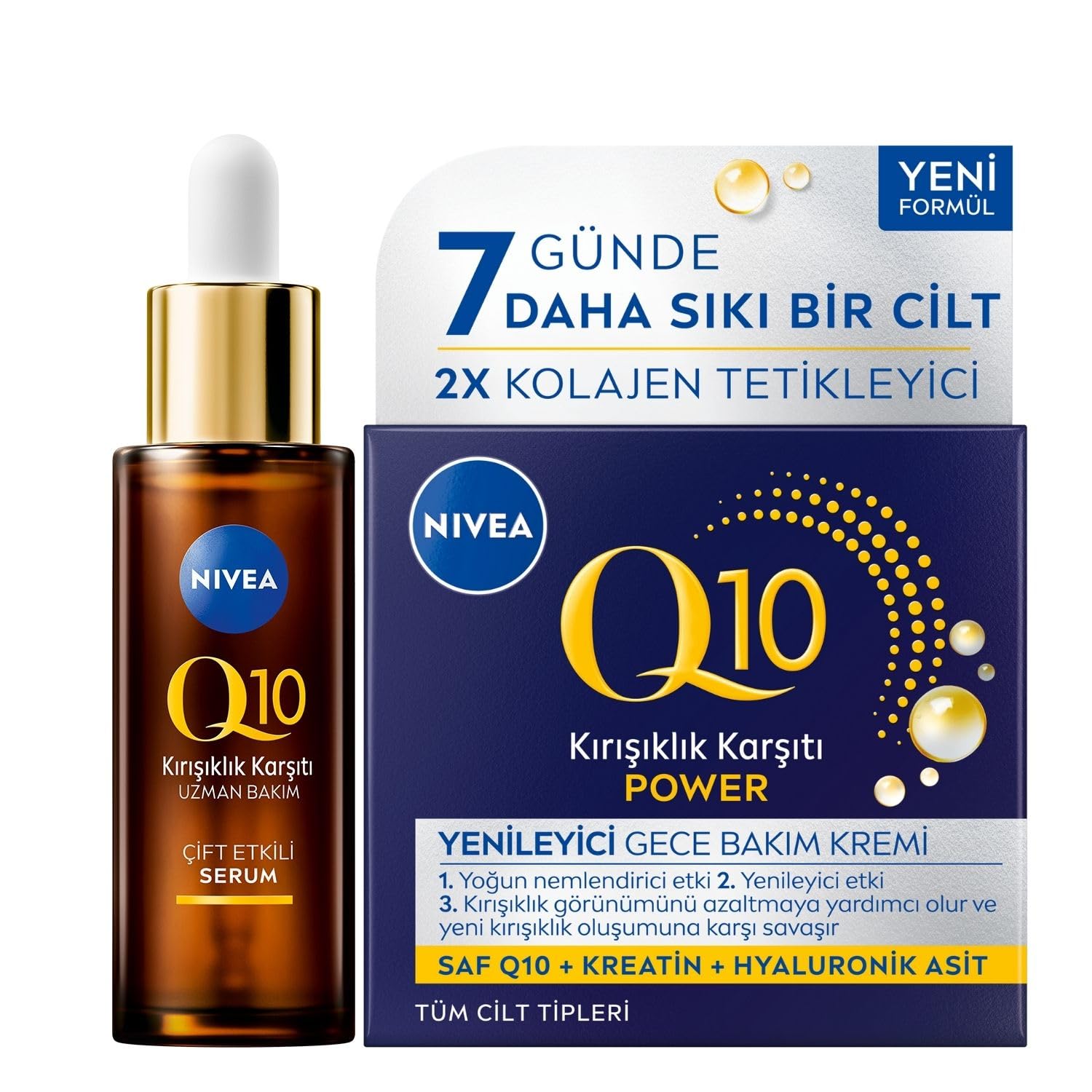 NIVEA Q10 Kırışıklık Karşıtı Gece Bakım Kremi 50 ml + NIVEA Q10 Kırışıklık Karşıtı Çift Etkili Cilt Serumu 30 ml