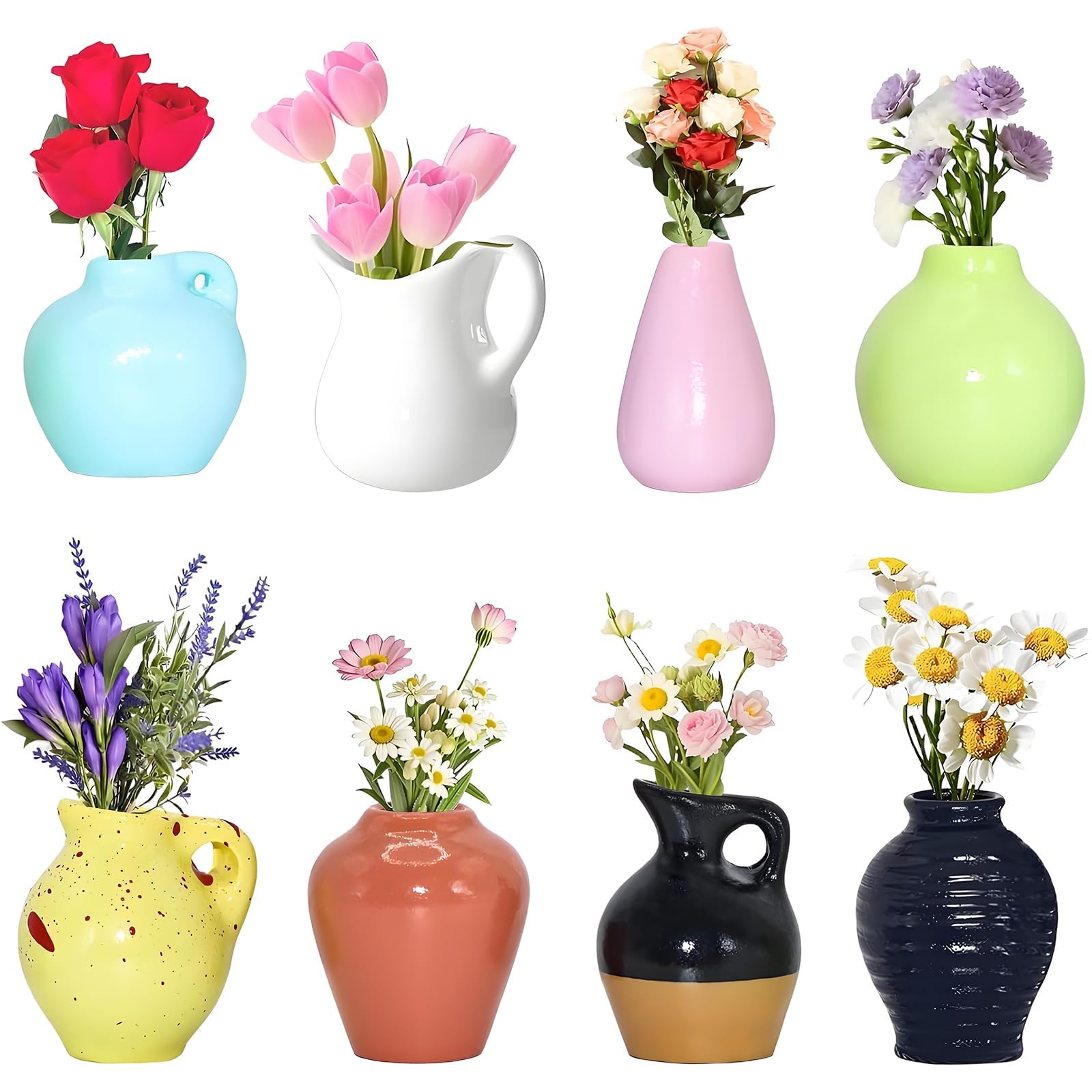8pcs Mini Flower Vase Fridge Magnet, Small Refrigerator Decoration, Mini Vase Fridge Decoration for Kitchen, Office, DIY Creative Gift