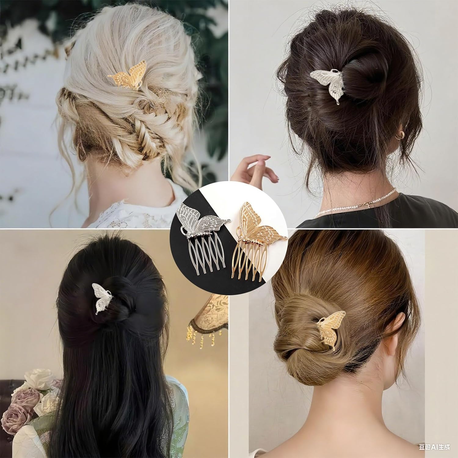 4 PCS Butterfly Hair Combs, Retro Metal Silver Gold Hair Side Comb Clips with Tooth Grip for Women for Bride Wedding Headpiece Accessories for Everyday Wear and Special Occasions - Image 7