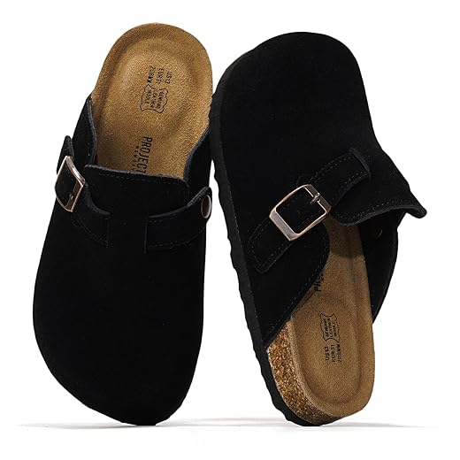 Project Cloud Clogs for Kids - Genuine Leather Kids Clogs with Cork Footbed Arch Support - Non-Slip Slippers & Sandals for Boys & Girls Footwear (Little Benton)