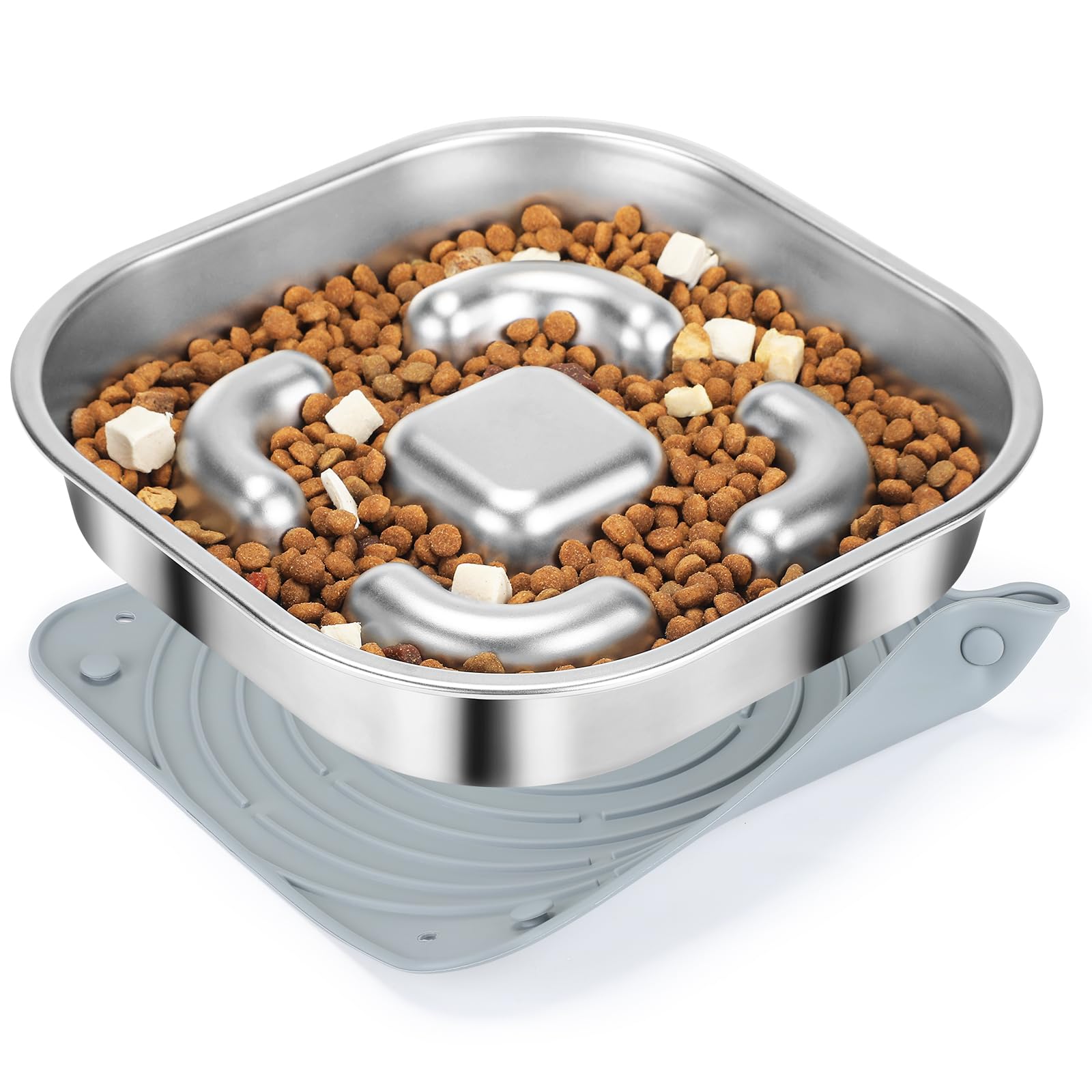 HAPPY HACHI Comedero para Perro Mascotas de Acero Inoxidable 3 Tazas, con Base de Silicona Antideslizante, Antivoracidad para Mascotas Medianas y Grandes Alivia La Digestión