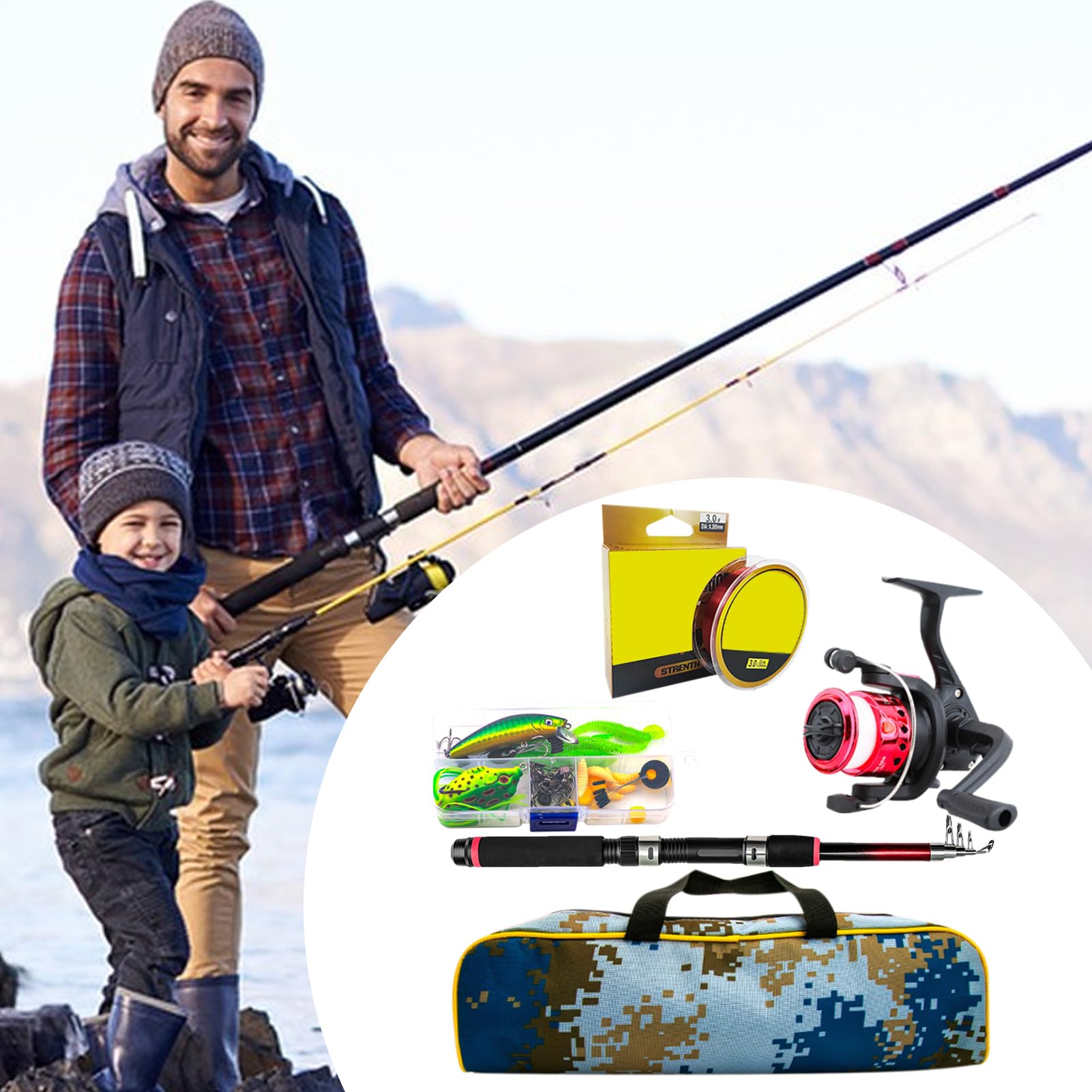 Kit canna da pesca, canne da pesca telescopiche, Combo mulinello da pesca | da viaggio, Attrezzatura da pesca per principianti con , canna da pesca telescopica leggera e mulinello da viaggio