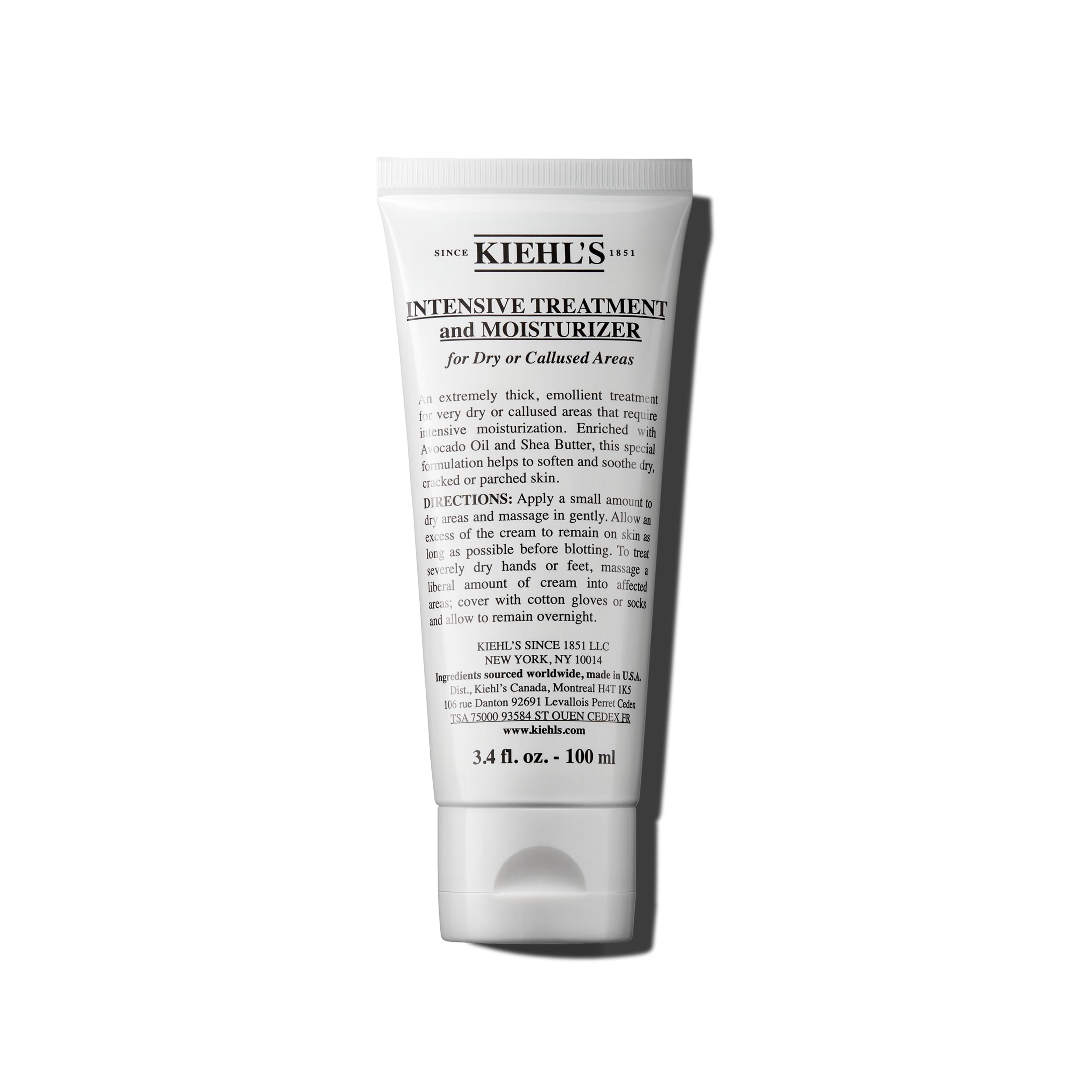 Kiehl's Intensive Treatment and Moisturizer, for Dry/Callused Hands or Feet, Rich Emollient Cream Softens and Smooths Skin, with Avocado Oil & Shea Butter, Paraben-free, Fragrance-free - 3.4 fl oz
