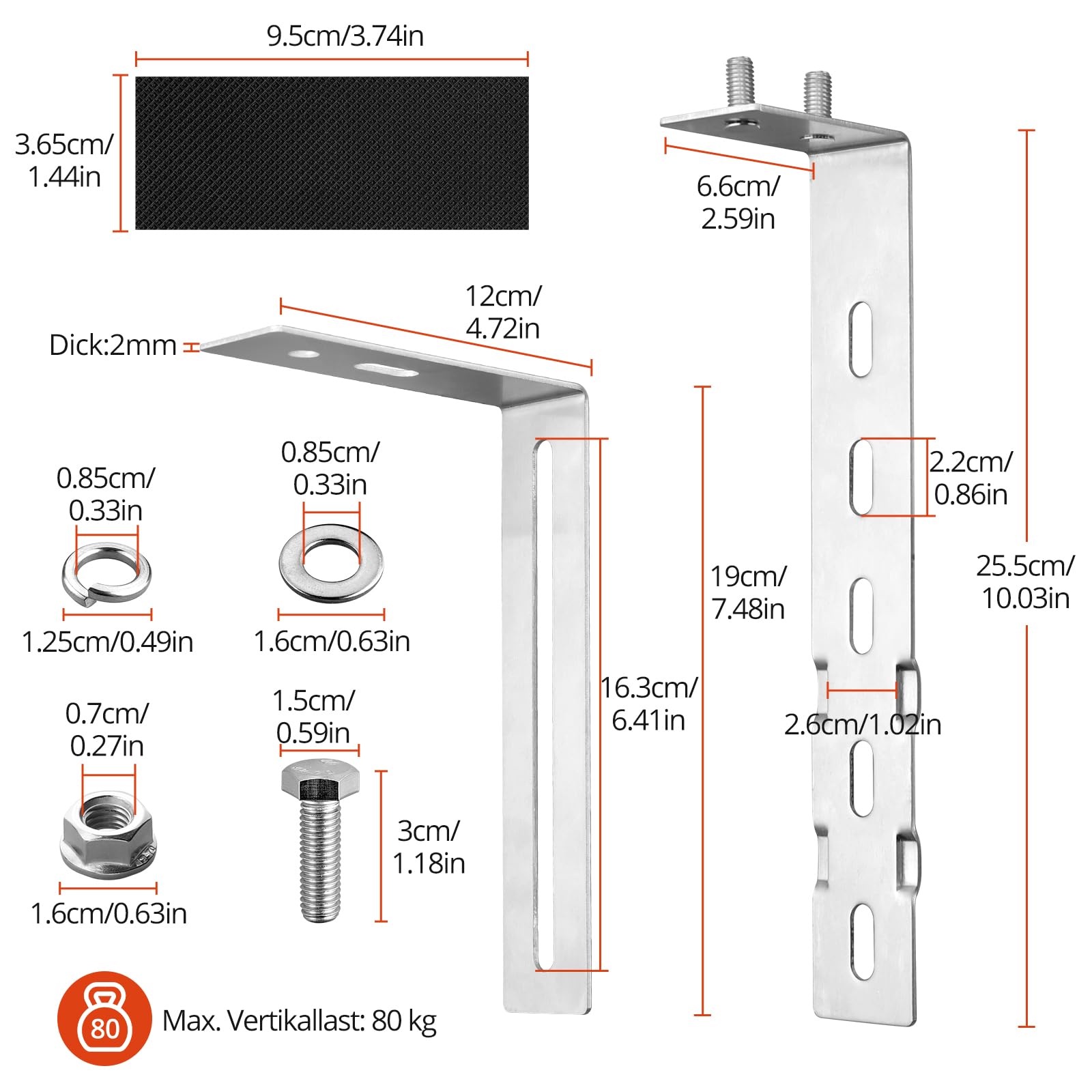 GETLITOOL 4×Solar Balkonkraftwerk Halterung 65-190MM Verstellbare Balkonhalterung für Solarmodule, Edelstahl 304 Balkon Haken Set, Solarpanel Halterung Kein Bohren zur Runde Eckig Balkongelände