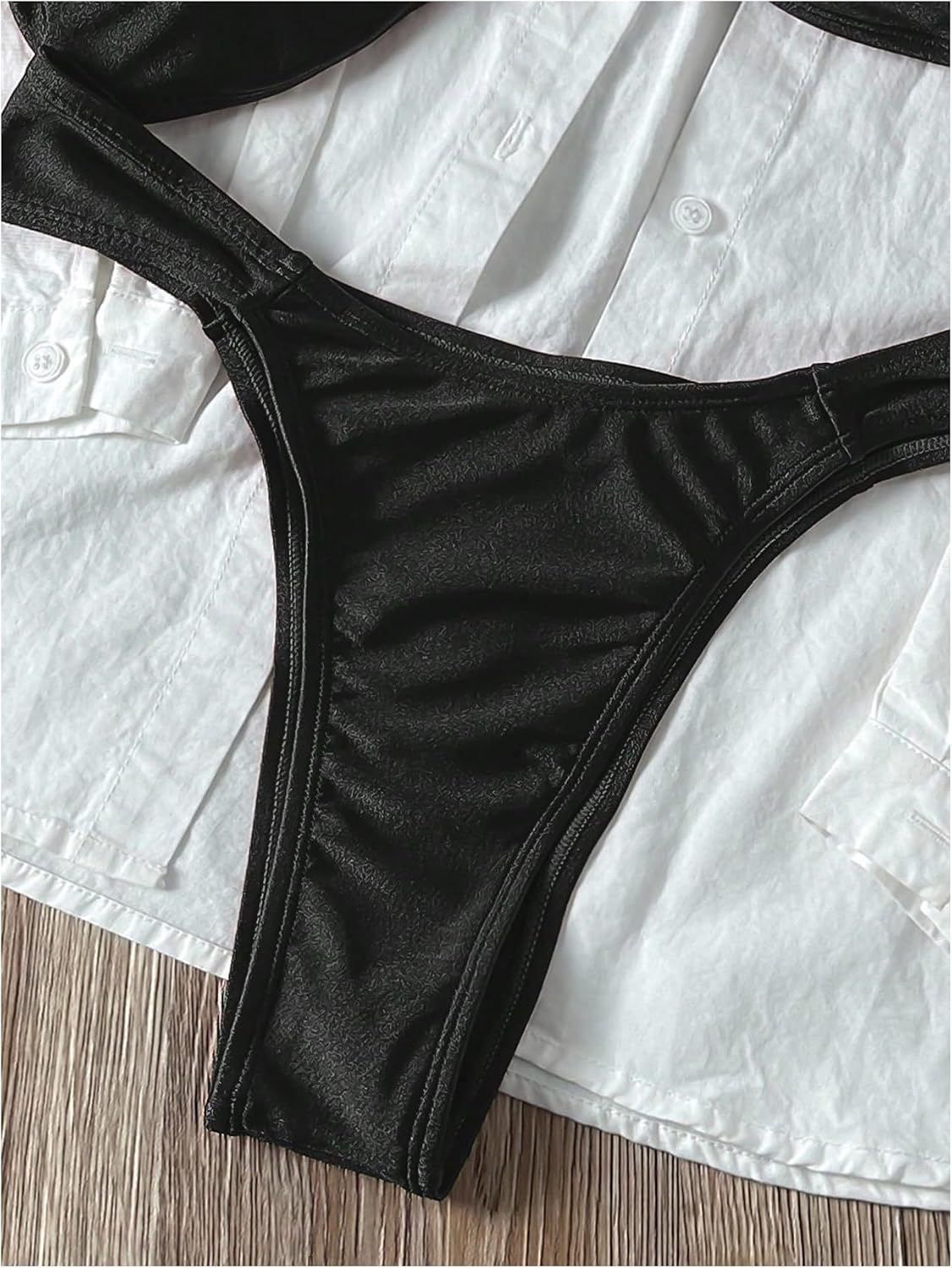 SHENHE Women's Thong Bikini Set High Cut Brazilian Swimsuits Balconette Top Shiny Bathing Suits
