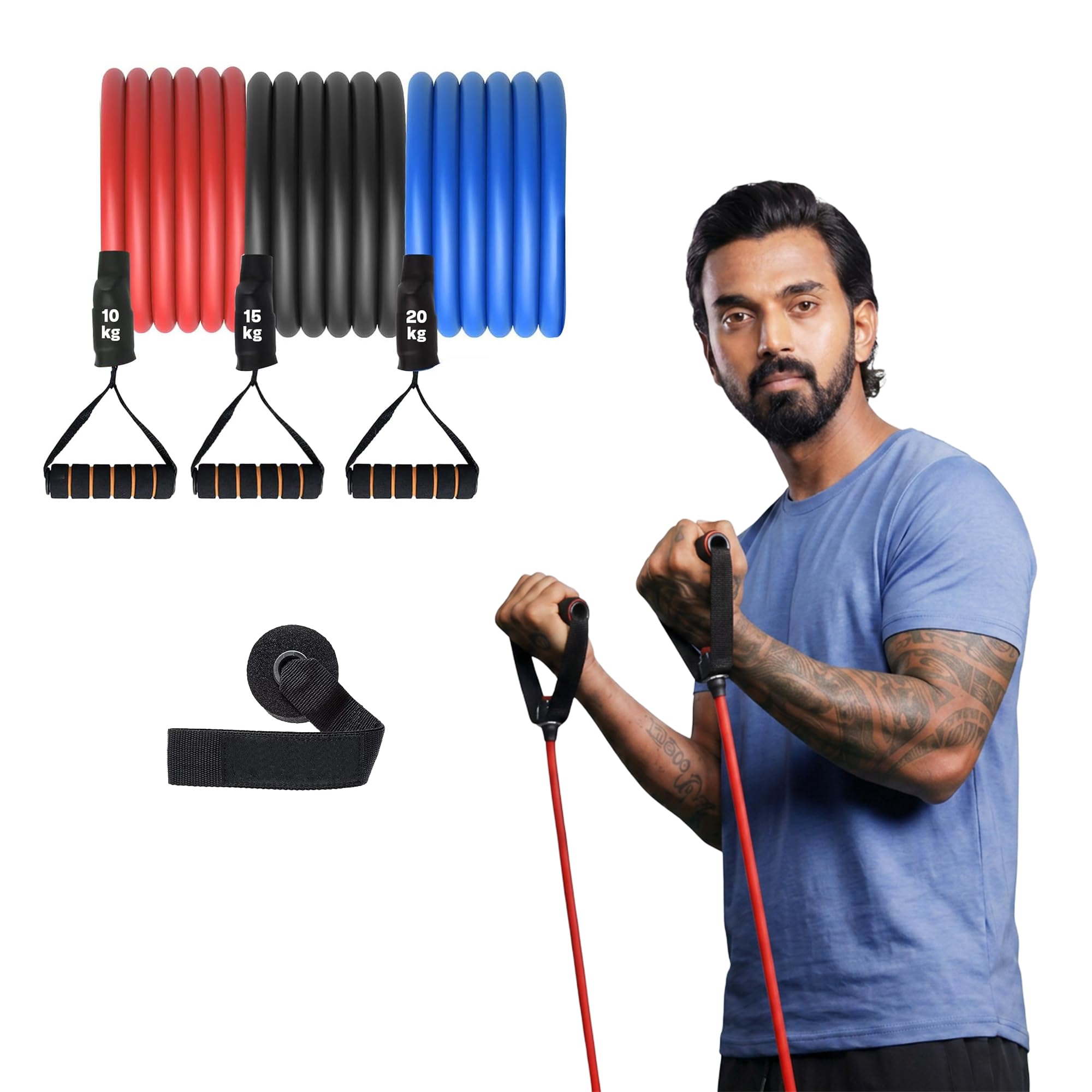 Boldfit Resistance Tube with Foam Handles, Door Anchor for Exercise & Stretching, Suitable in Home & Gym Workout for Men & Women Resistance Tube for Workout, Exercise & Stretching - (Red, Black, Blue)-image-7