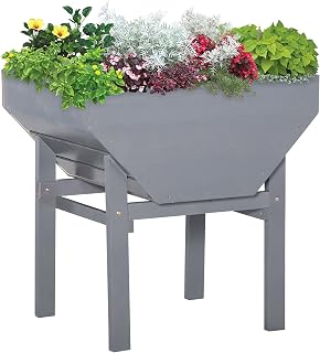 Outsunny Elevated Planter Box with Legs Wood Raised Garden Bed with Non-Woven Fabric, Elevated Planting Box, Outdoor Vegetable Flower Container, Grey