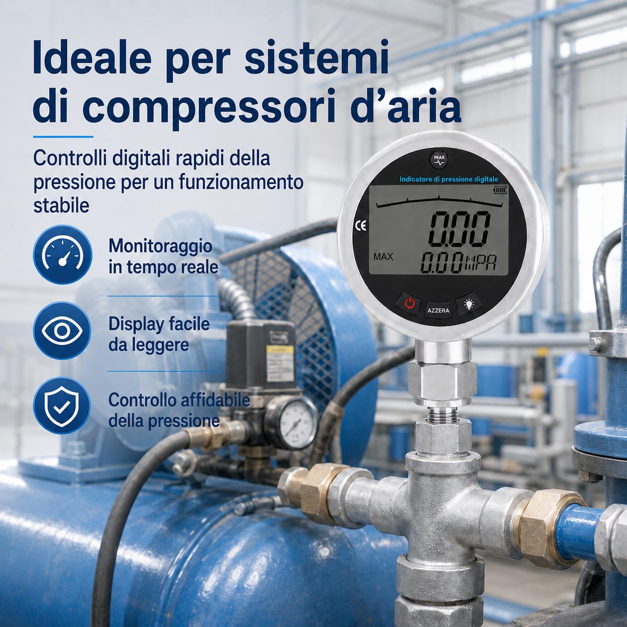 Manometro 0-400 bar, 0-40 Mpa 0-5800 psi Mini Digitale con connettore G1/4 per Aria, Acqua, Olio