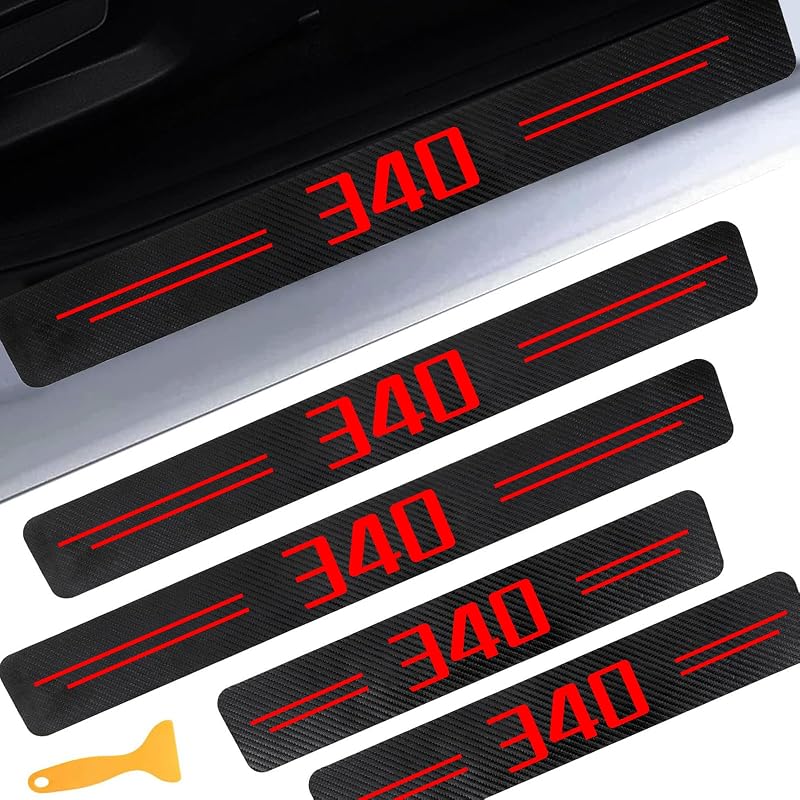 Protetor de Soleira de Porta em Couro Sintético com Textura de Fibra de Carbono para BMW M340i 2019–2025 Vermelho CHIYLE
