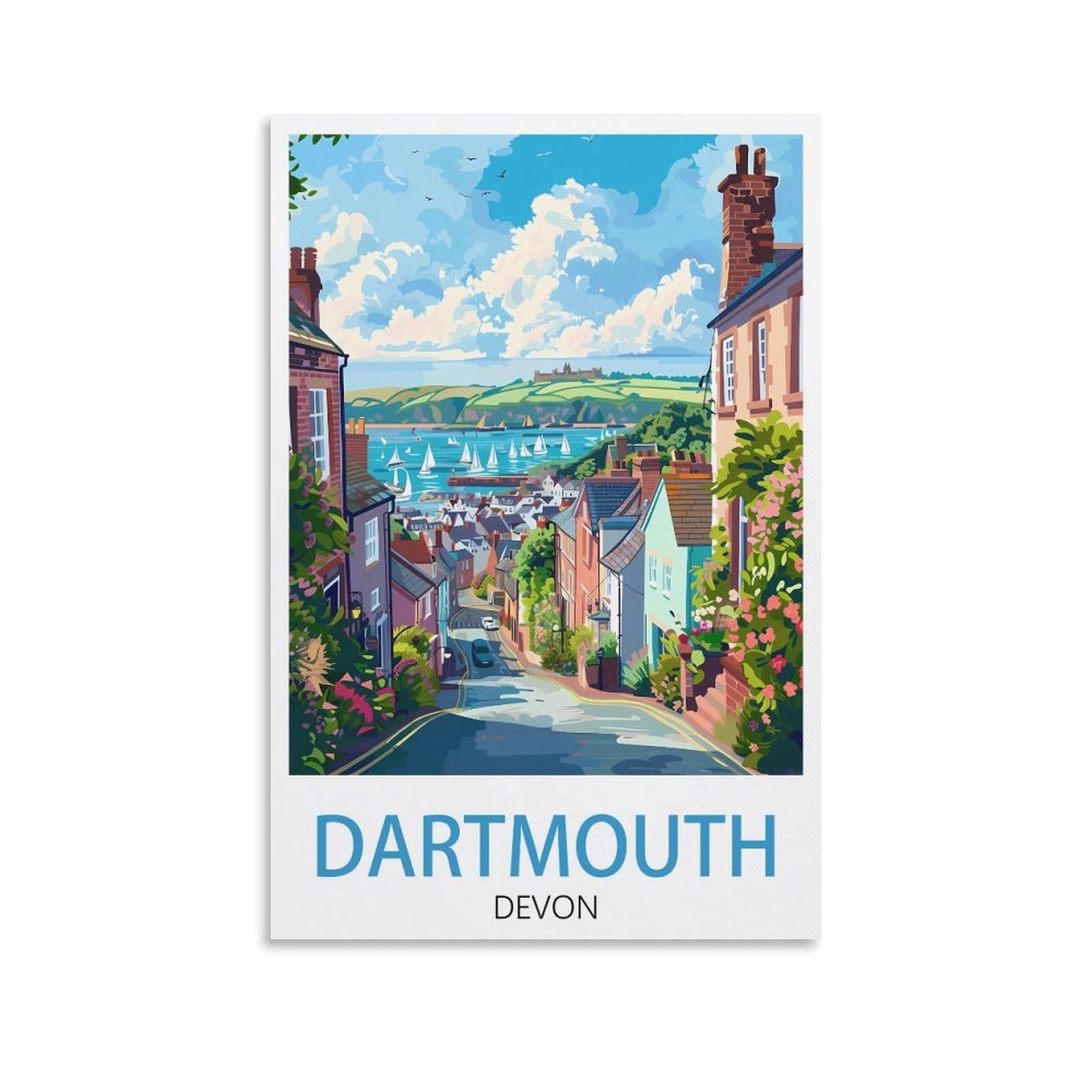 Dartmouth Devon Vintage Travel Poster Landscape 12x18inch(30x45cm) Wall Art Picture Print Canvas Art Poster Modern Family Bedroom Decor Posters
