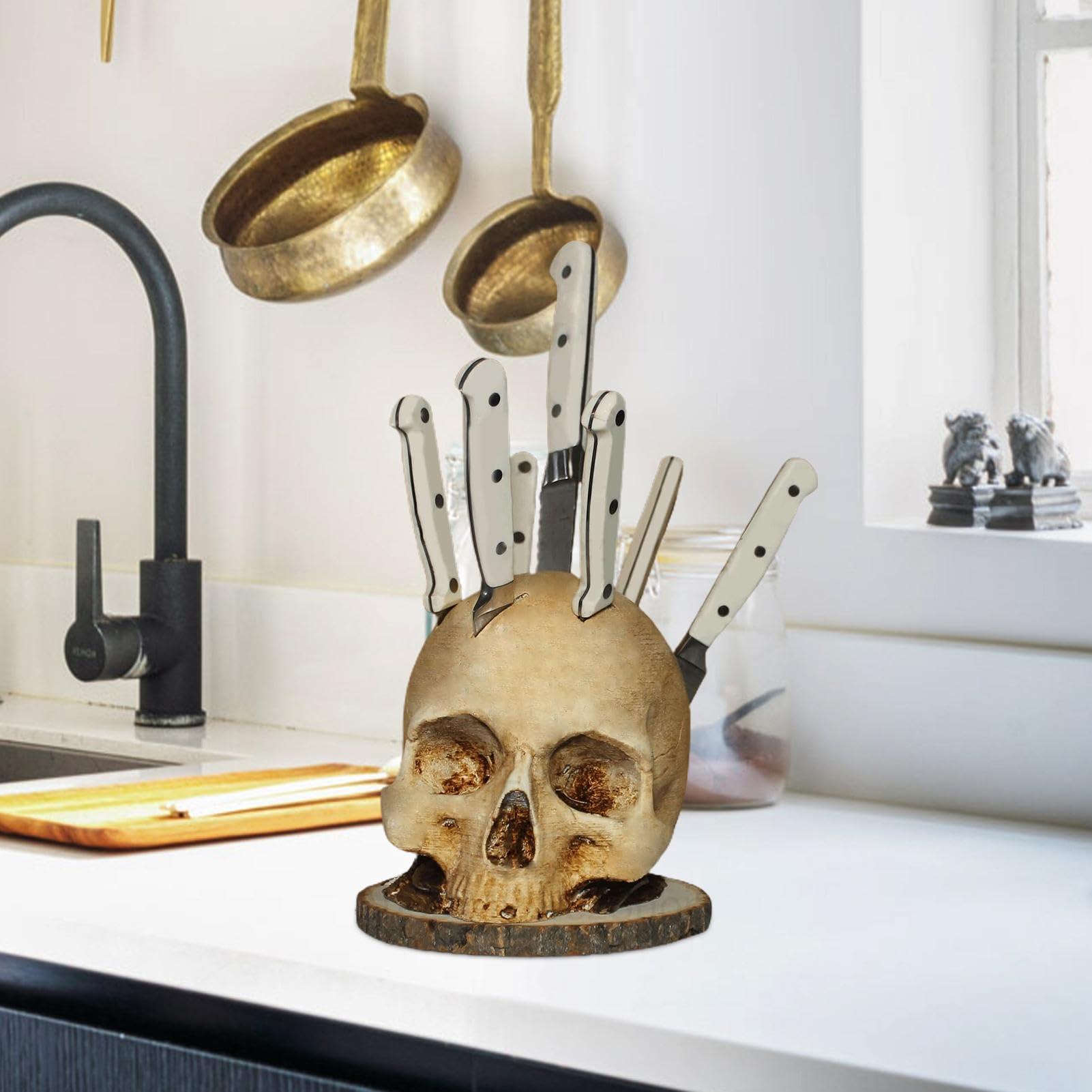 Portacoltelli A Forma Di Teschio In Resina, Supporto Scheletro Horror Per Cucina E Decorazione Spaventosa Per Feste