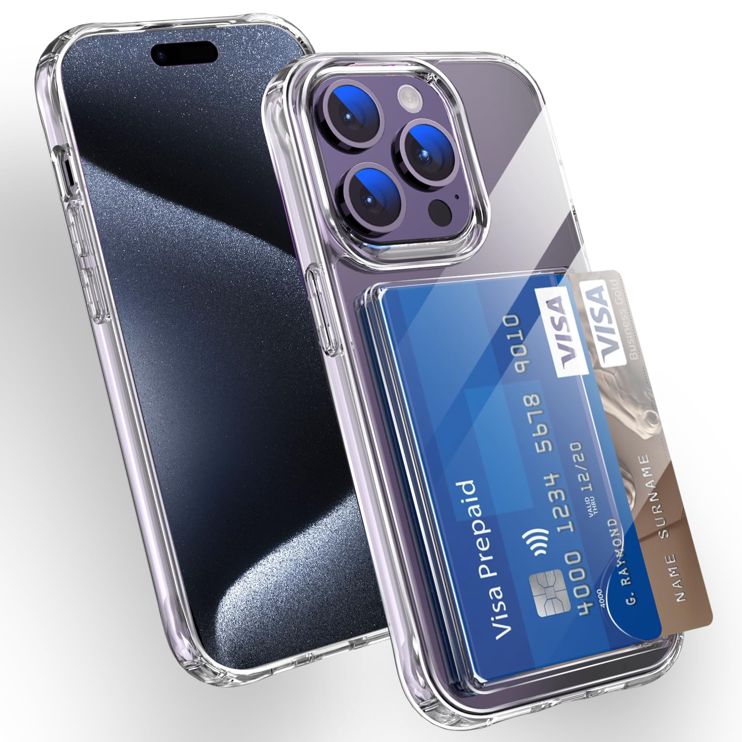 ELEPIK for iPhone 15 Pro Case with Card Holder, [Up to 2 Cards] [Anti-Yellow] [Military Grade Protection] Shockproof Slim Phone Protection Clear Case for iPhone 15 Pro, Clear