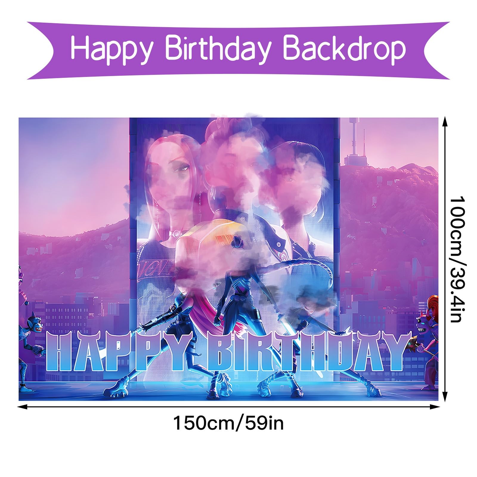 5x3FT Birthday Party Decorations Photography Backdrop, Demon Theme Party Supplies Backdrop, Happy Birthday Banner Background for Kids Boys Girl 8 — view 2