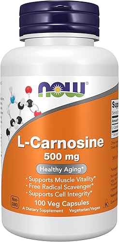 NOW Suplementos L-carnosina beta-alanil-L-histidina 500 mg envejecimiento saludable 100 cápsulas vegetales