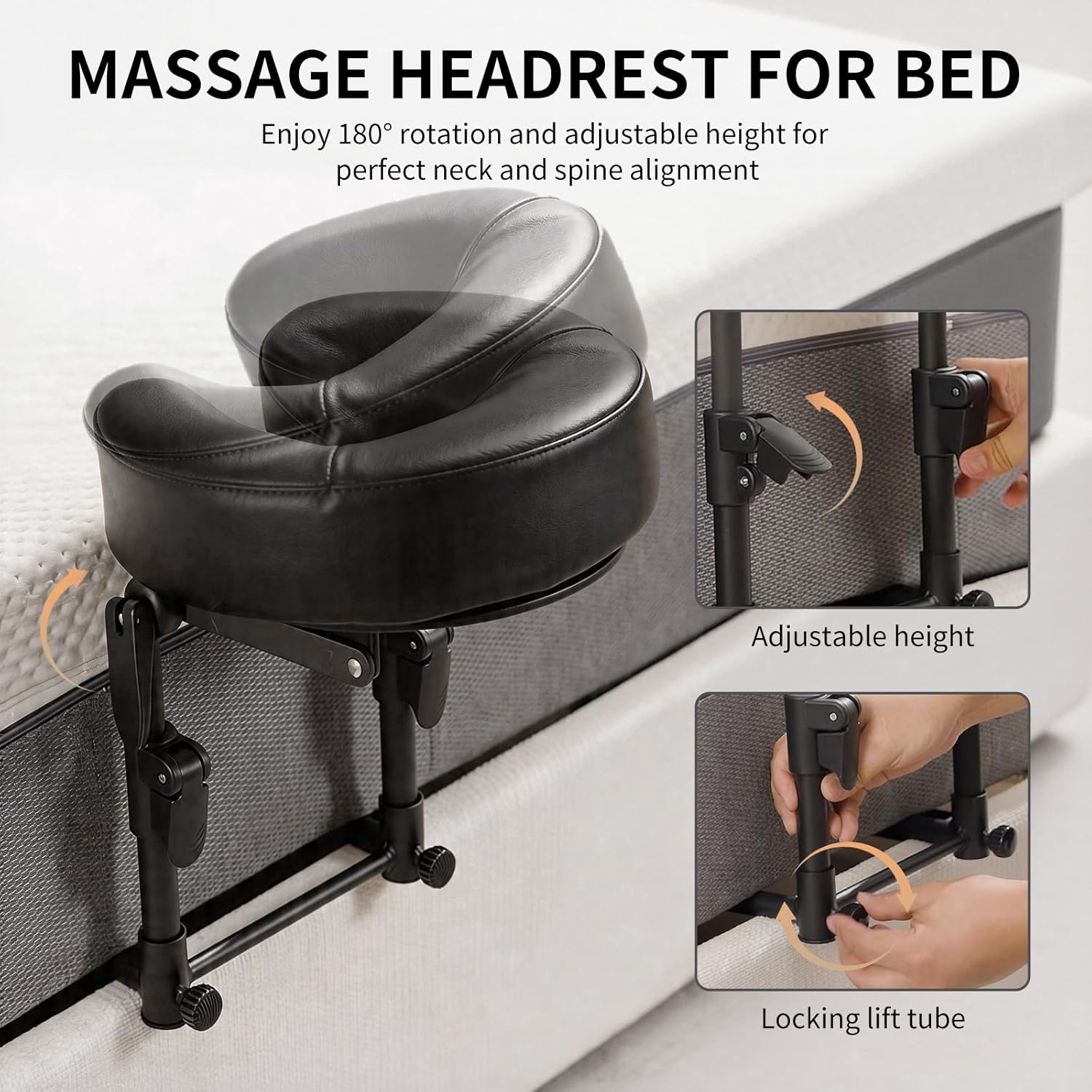 Massage Headrest for Bed,Adjustable Home Massage Face Cradle, No-Tools Assembly Massage Table Kit, Portable Face Down Pillow After Eye Surgery (Black)