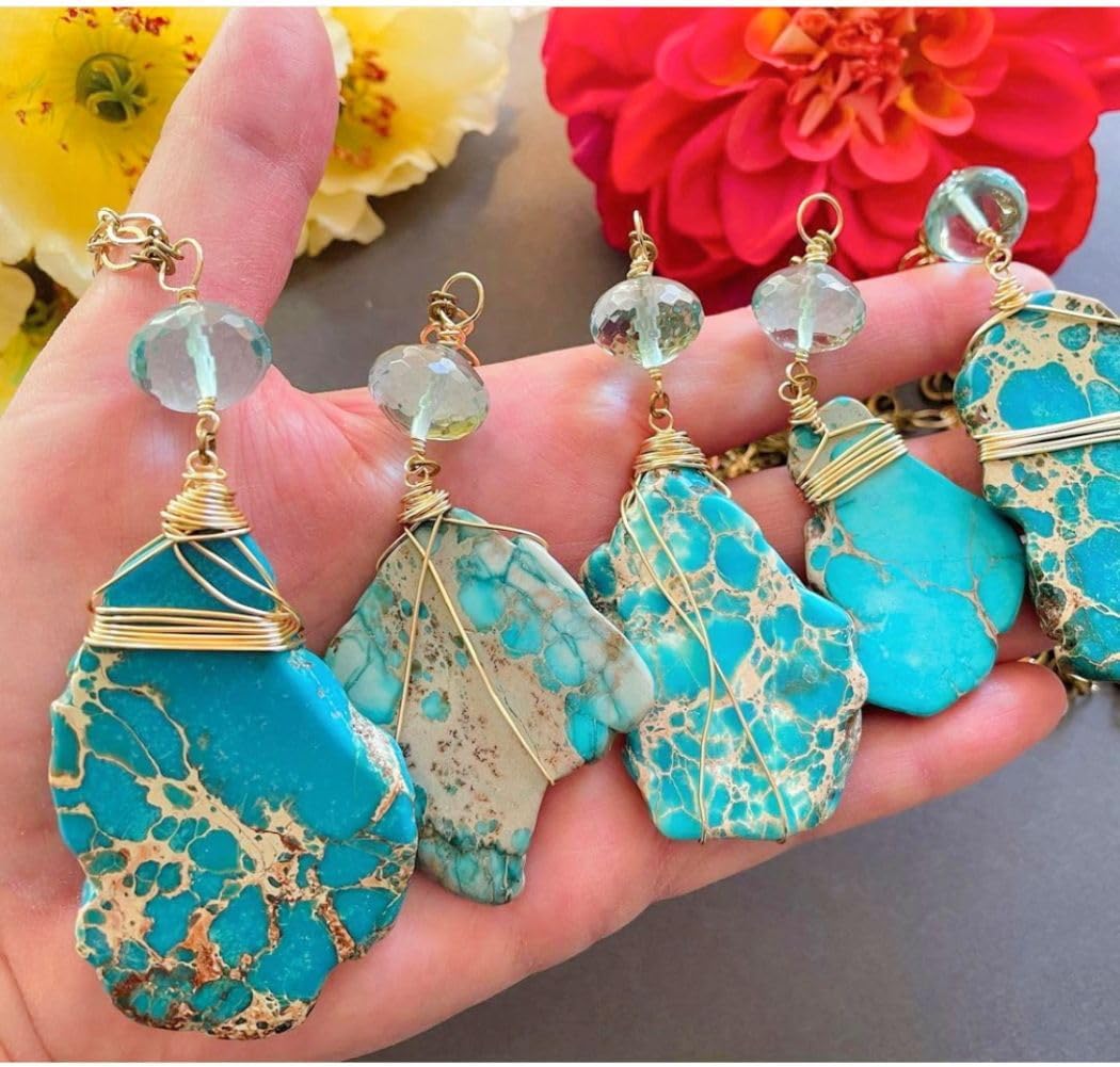 20pcs Adabele Natural Grade A Turquoise Blue Impression Aqua Terra Jasper Loose Beads 15-45mm Large Smooth Free Form Sea Sediment Healing Gemstone Flat Slab Bead (Hole Size 1.1mm) GX7