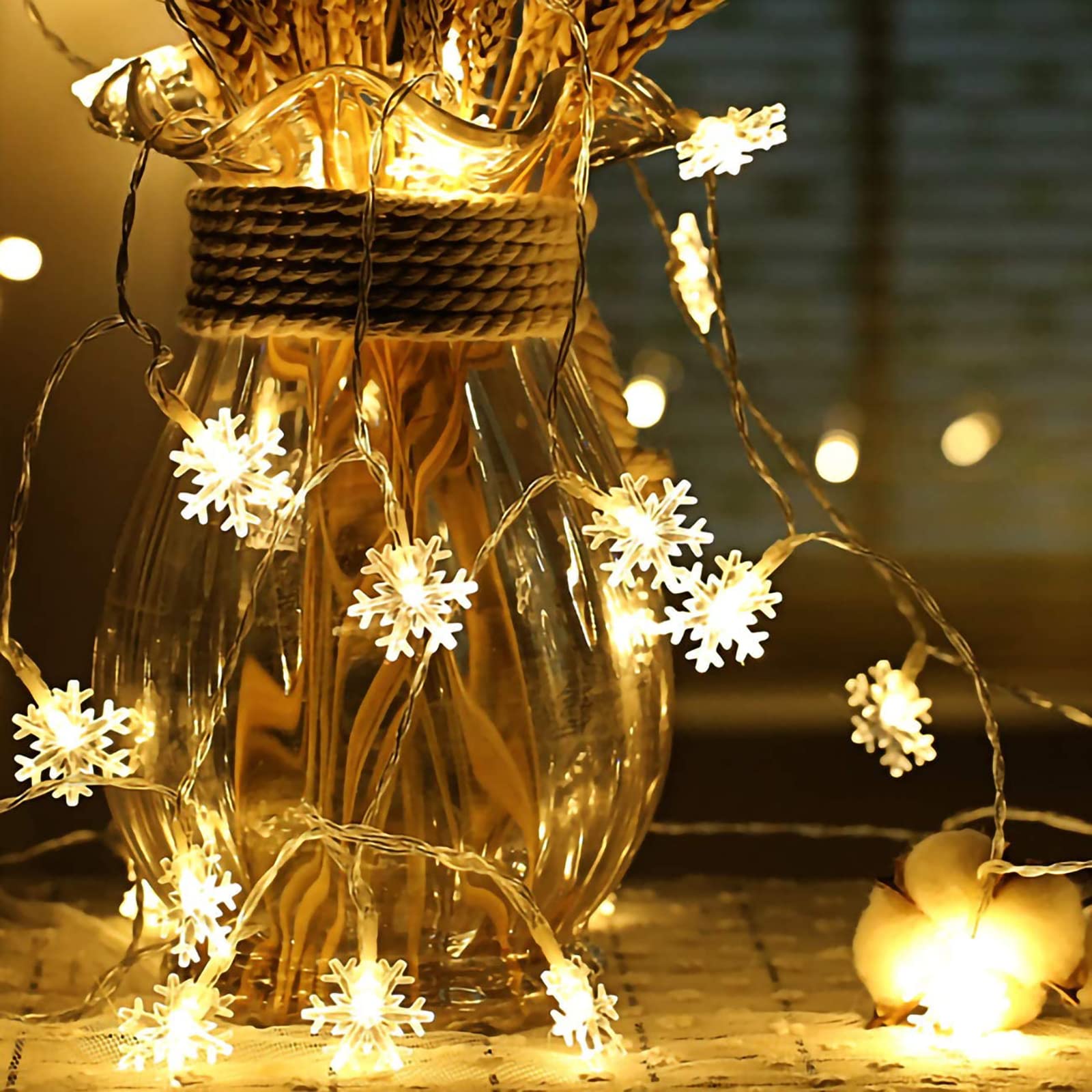 Cadena de luces de copo de nieve, 6 m, 40 piezas, cadena de luces LED de Navidad, dos patrones, fuente de alimentación de batería USB monocromática, fiesta de cumpleaños de boda de Navidad (USB)
