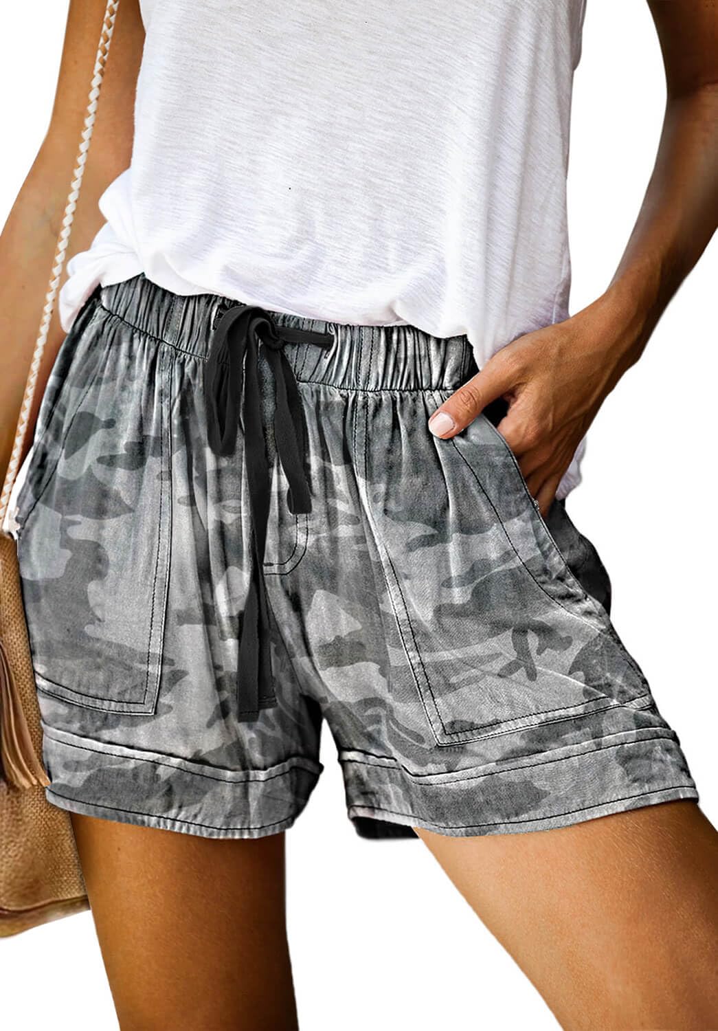 ONLYSHE Womens Casual Drawstring Shorts Summer Elastic Waist Shorts Pocketed Pants