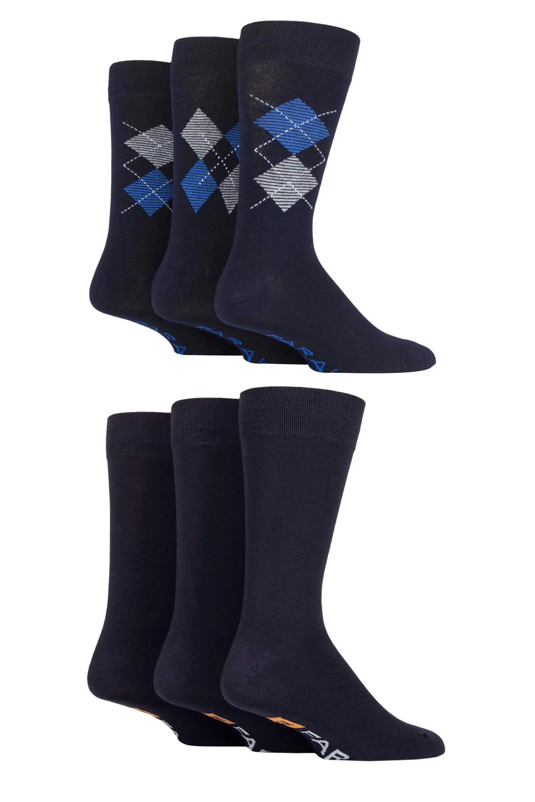 Farah Mens Patterned Bamboo Socks -Plain, Argyle for Everyday Wear, Suit Socks, Soft Breathable Cooling, 6 Pair Multipack Size 6-11 Navy Argyle