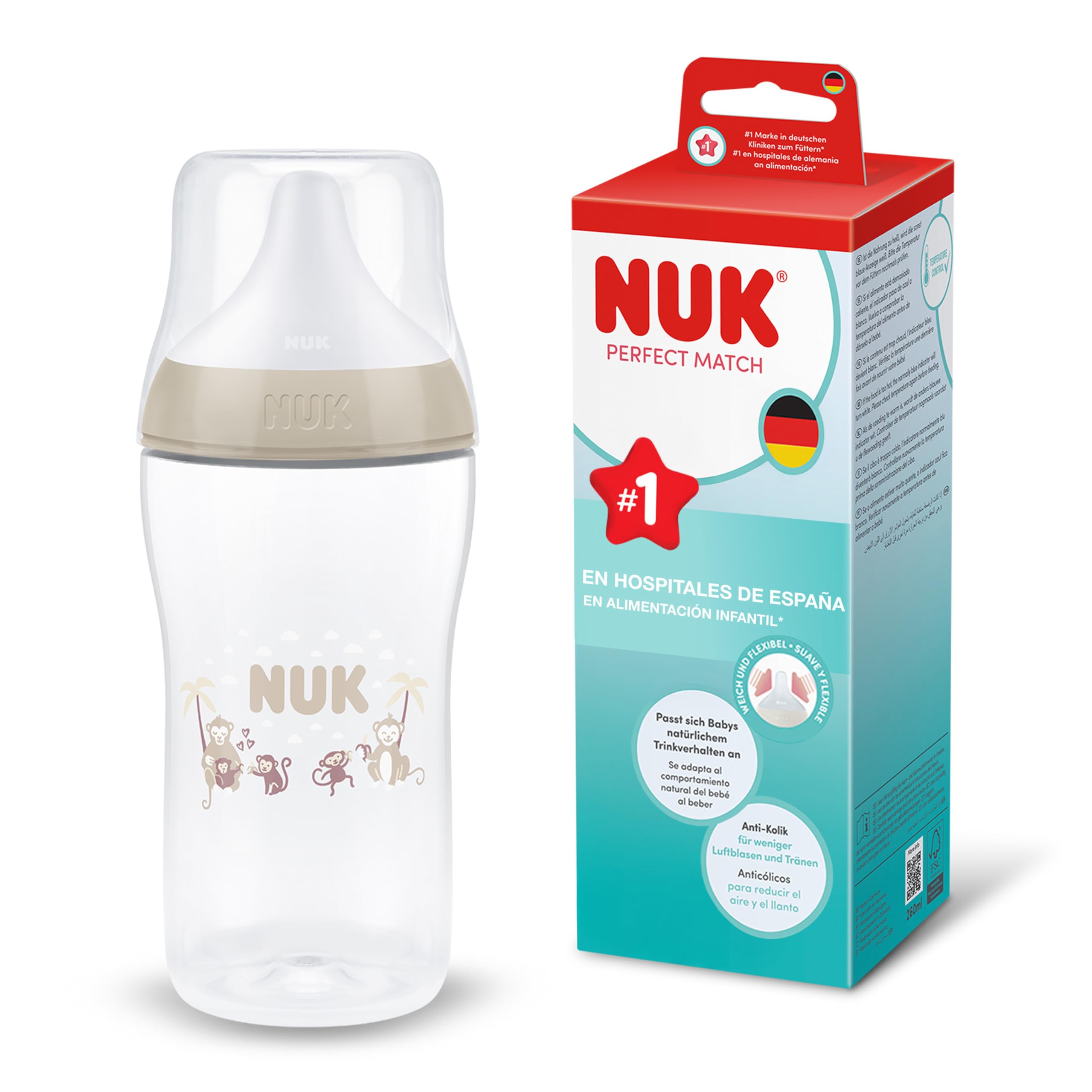 NUK Perfect Match Biberón | 0+ meses | 150 ml | Biberón anticólicos | PP | Indicador de control de temperatura | Hipopótamo | 1 unidad — view 11