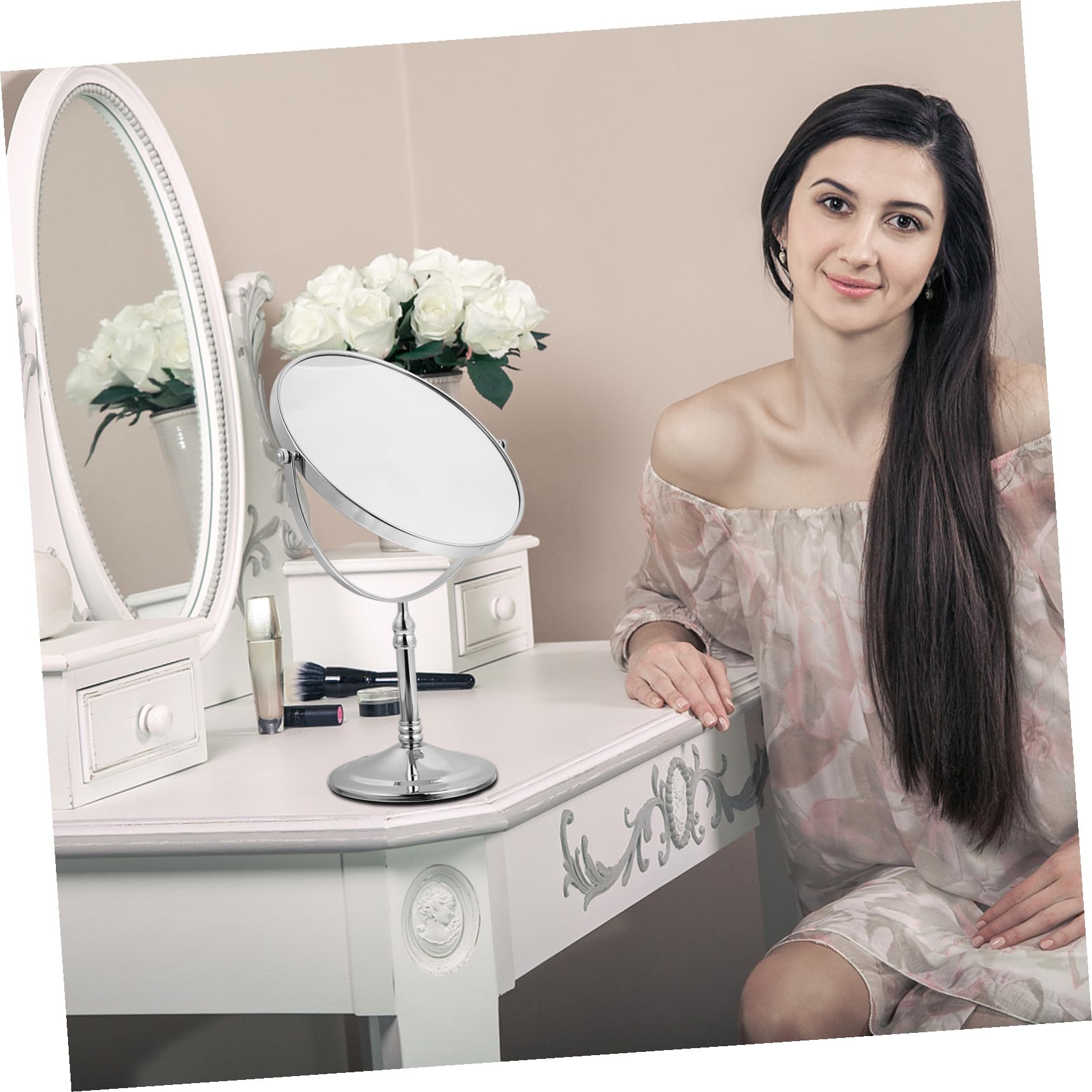 Beaupretty Espejo De Maquillaje De Doble Cara Luz Giratorio y Simple Aumento para Mujer
