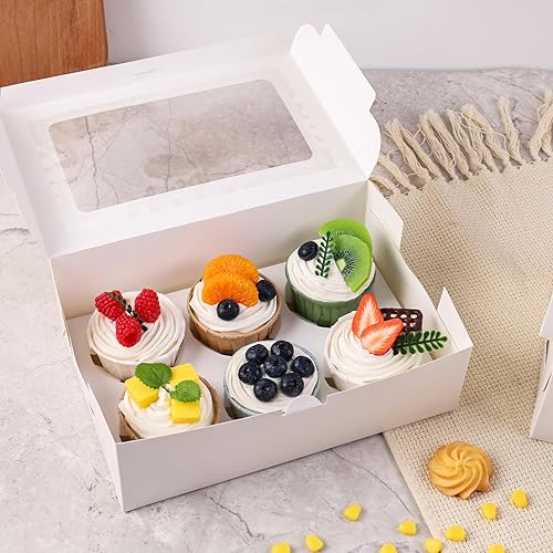 Miniatura 11 de VGOODALL 6 cajas blancas para cupcakes, 6 recipientes para cupcakes con ventana con capacidad para 36 cajas de pastelería para cumpleaños