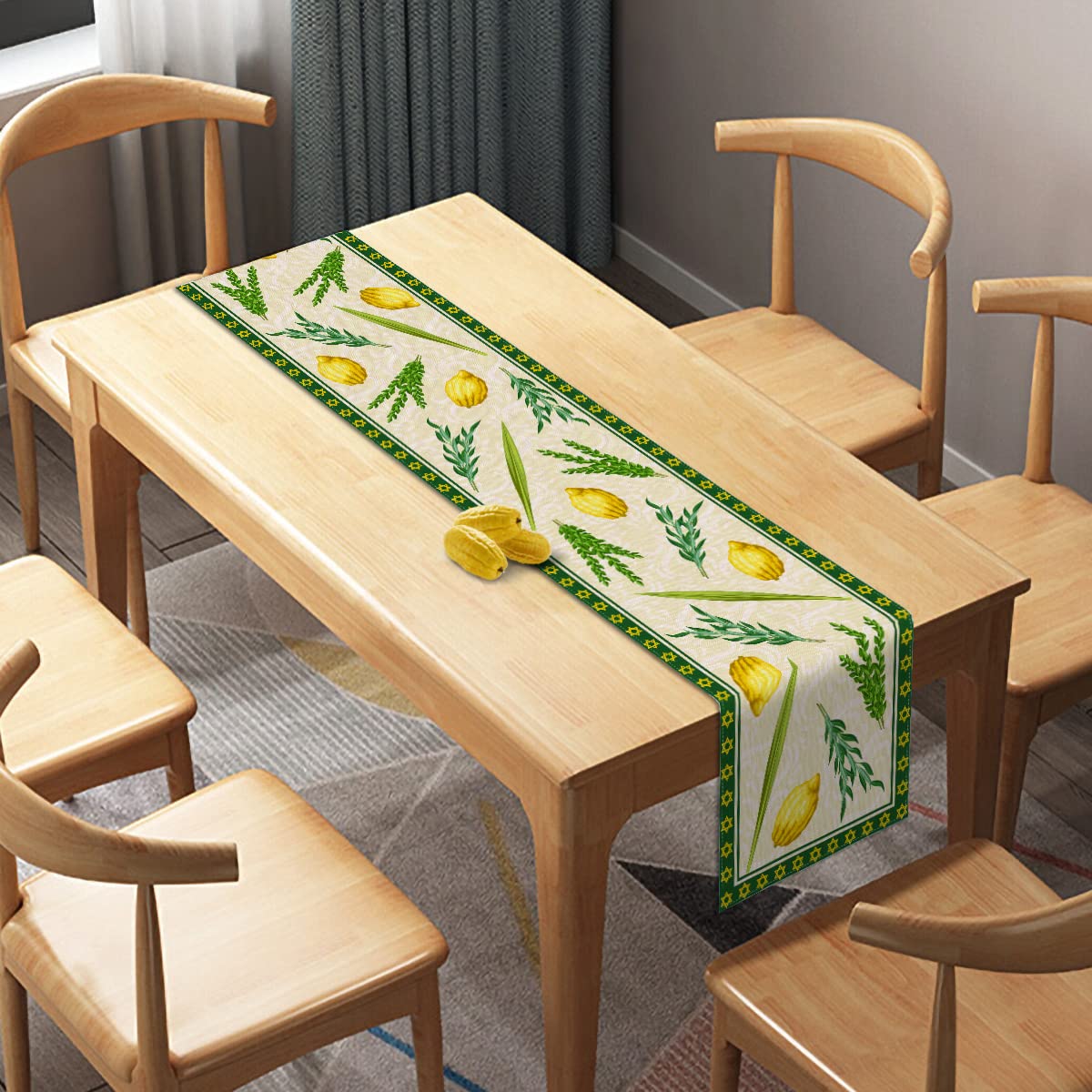 Sukkot Tischläufer Aus Leinen – Jüdische Deko Für Feiertage, 183 Cm Lang, Waschbar