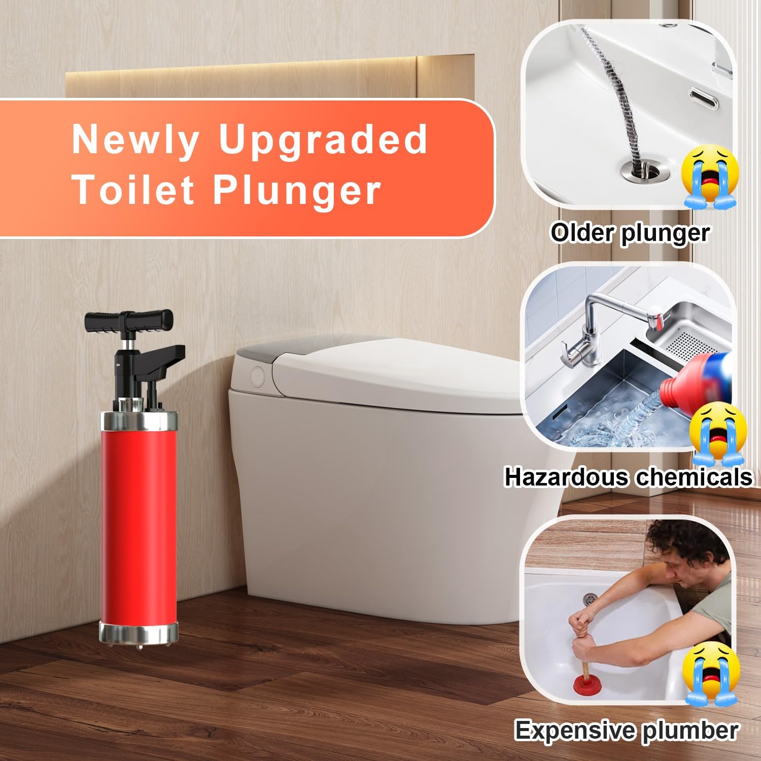 Desatascador WC a Presion, Stura WC ad Aria Compressa con Barometro, Desatascador Tuberias Profesional con 4 Teste di Pistone, per Disintasare WC, Lavello, Vasca