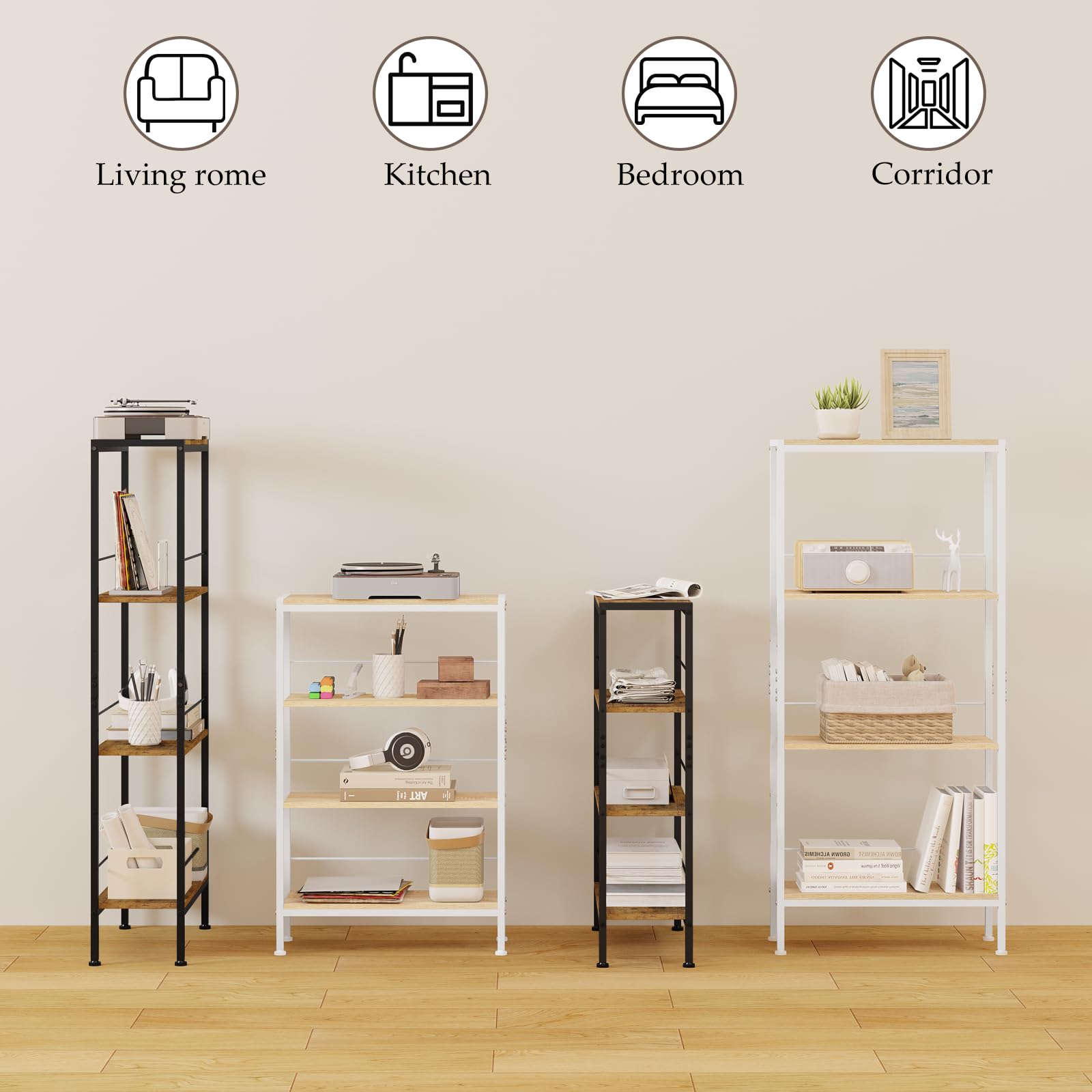 WOLTU Staande plank met 6 niveaus, 4 haken - industriële stijl boekenplank, opslag in woonkamer keuken, MDF metaal, slank ladderontwerp, wit, RGB30whe WOLTU Staande plank met 6 niveaus, 4 haken - industriële stijl boekenplank, opslag in woonkamer keuken, MDF metaal, slank ladderontwerp, wit, RGB30whe