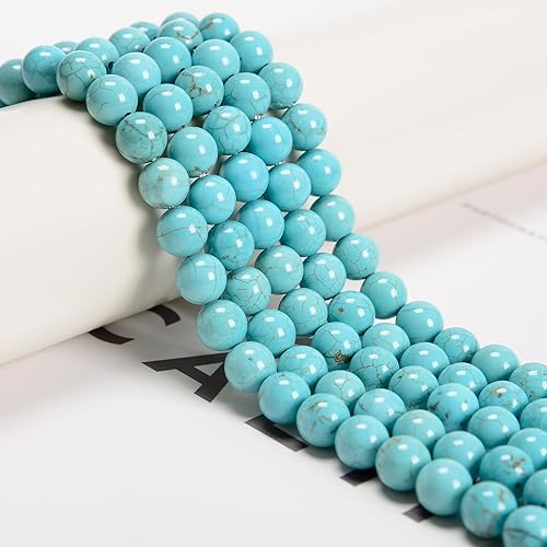 Miniatura 2 de 122 cuentas de piedra natural azul turquesa de 0.236 pulgadas (2 hebras/juego), piedras preciosas redondas auténticas sueltas para hacer pulseras y