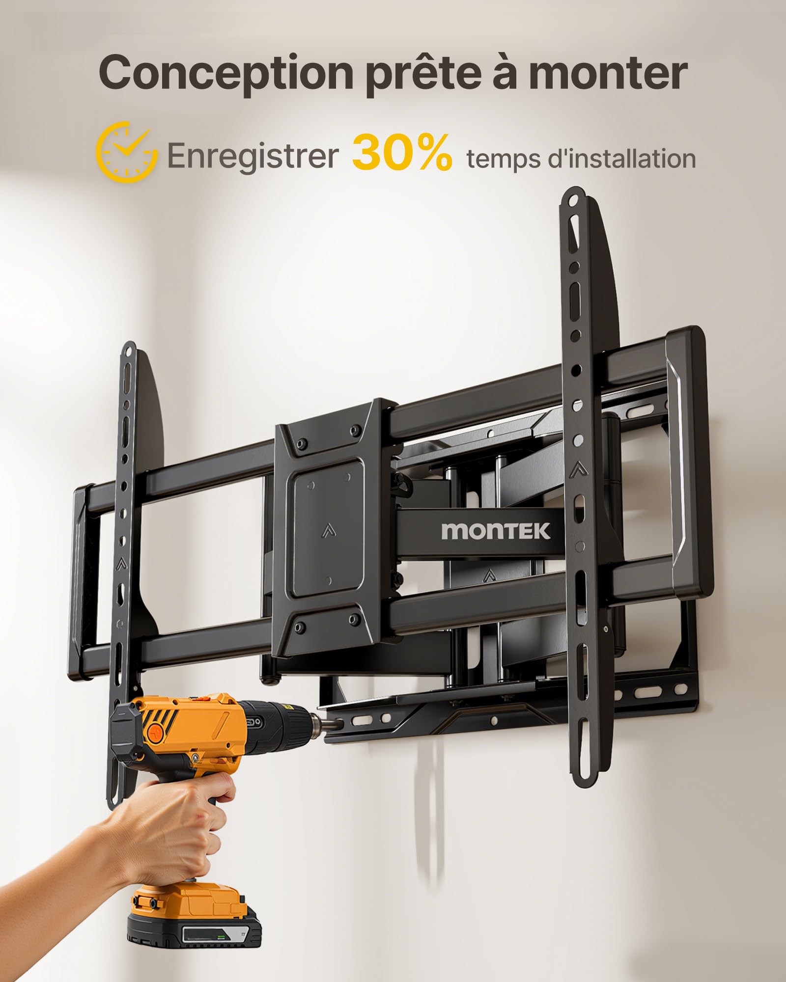 monTEK Support TV Mural à Mouvement Complet pour Écrans de 37 à 90 Pouces | Orientable et Inclinable, Bras Television Articulé et Stable, Fixation TV Extra-Robuste, Charge Max 75kg, Max VESA 600x400mm