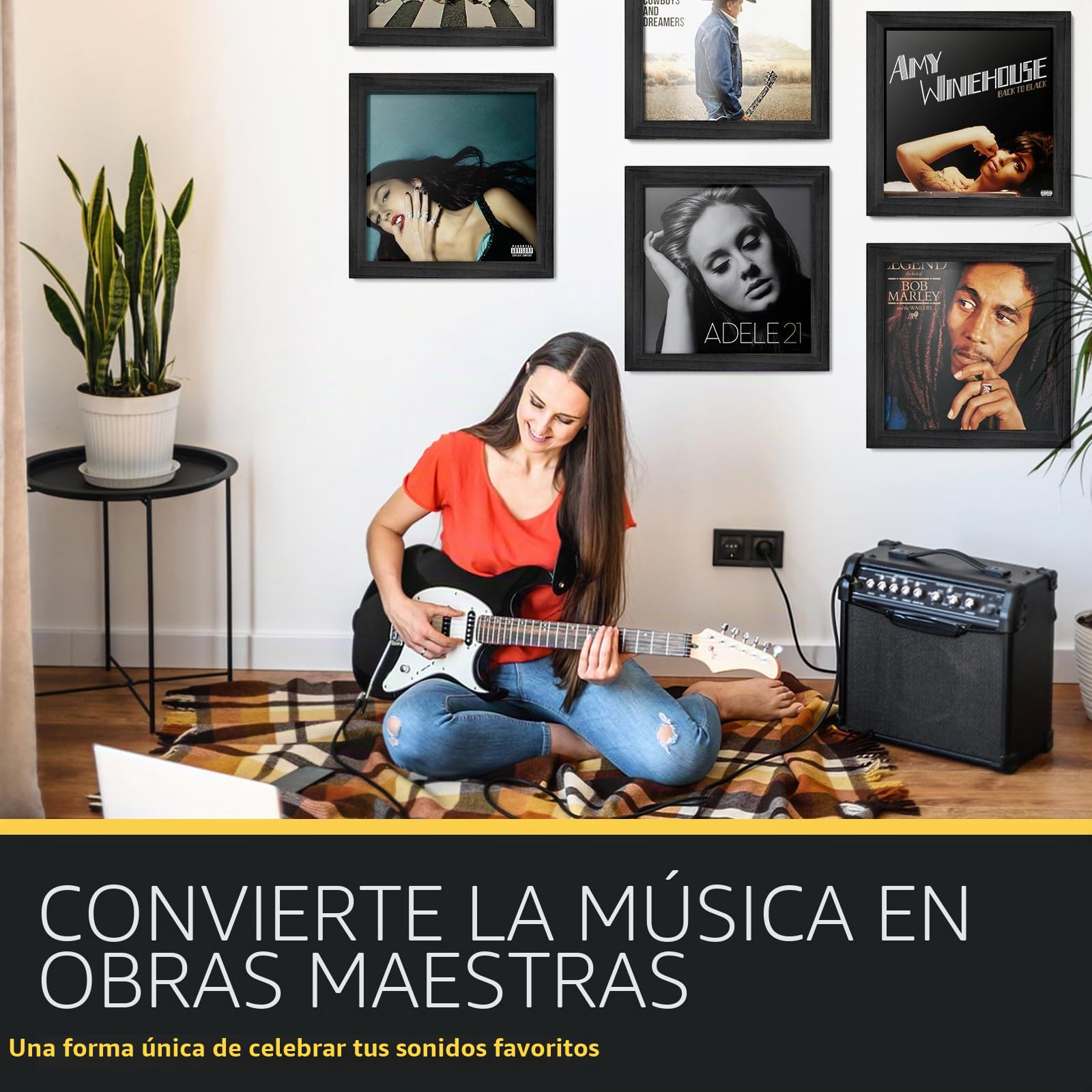 3 Piezas Caja Vinilos, Apertura Frontal de Pared, Soporte Vinilos, Madera Estilo Vintage Marco para Discos de Vinilo, para Exhibir Cubiertas de Discos de Vinilo LP de 12x12 Pulgadas (Negro)