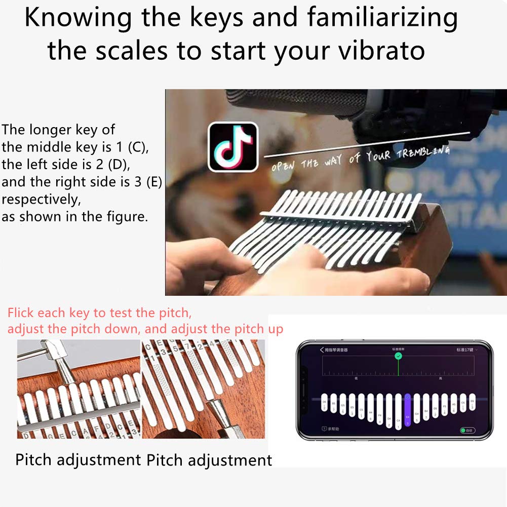 BOOMDOG Kalimba 17 Tasti Thumb Piano in Legno Massello, Martello Sintonizzatore, Manuale di studio Strumenti musicale portatile ed regalo per Principianti e Professionisti