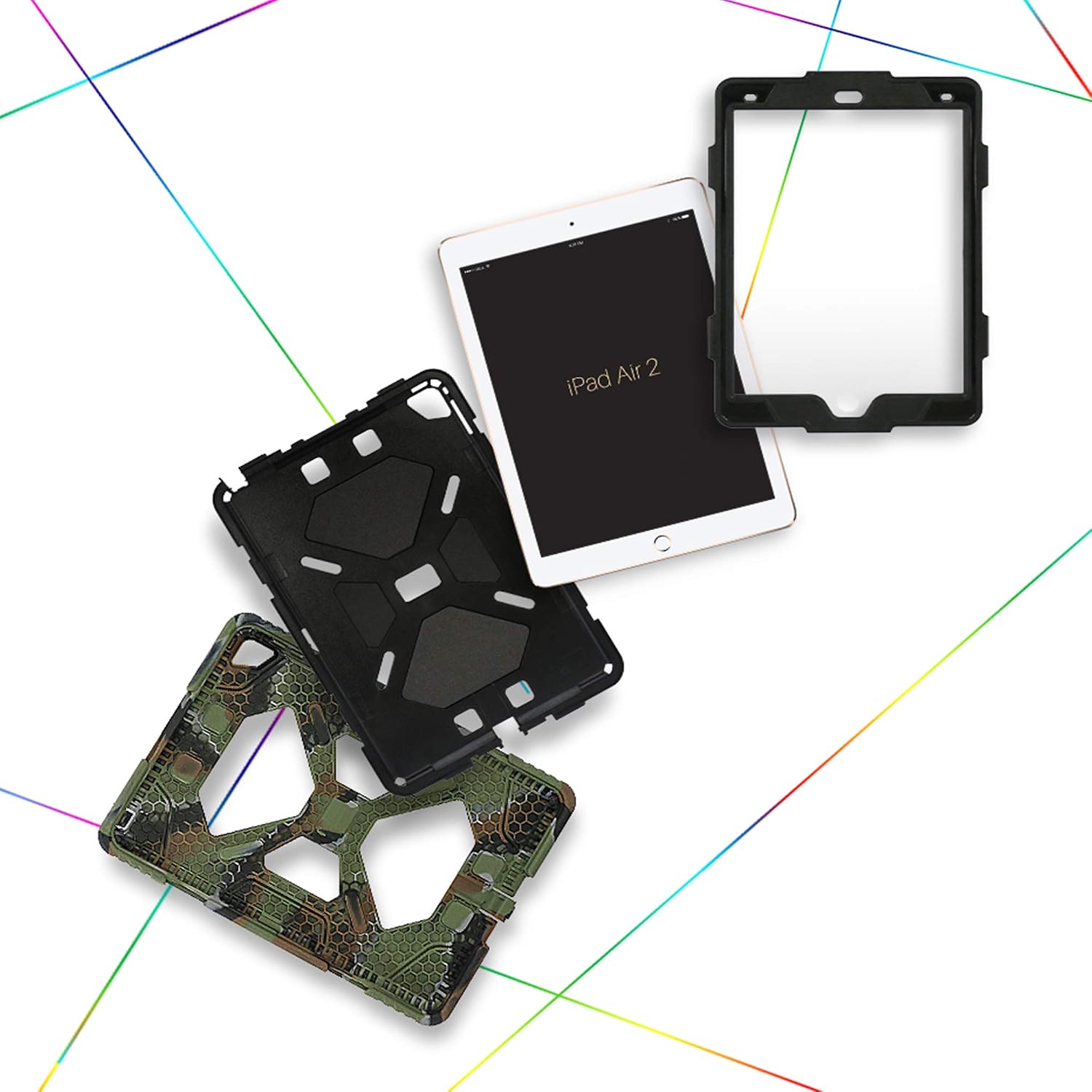 iPad Air 2 Case ACEGUARDER Full Body Protective Premium Soft Silicone Shock Resistant Drop Proof Case Light Weight(Camo/Black)